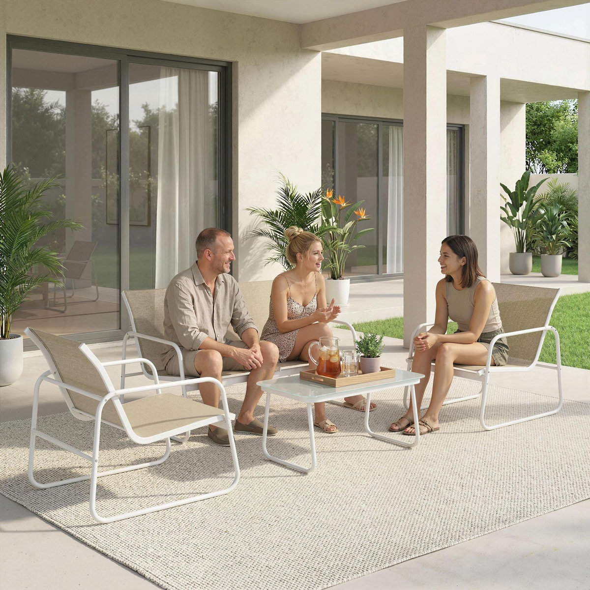 OUTSUNNY Salon de jardin 4 places 4 pièces style yachting