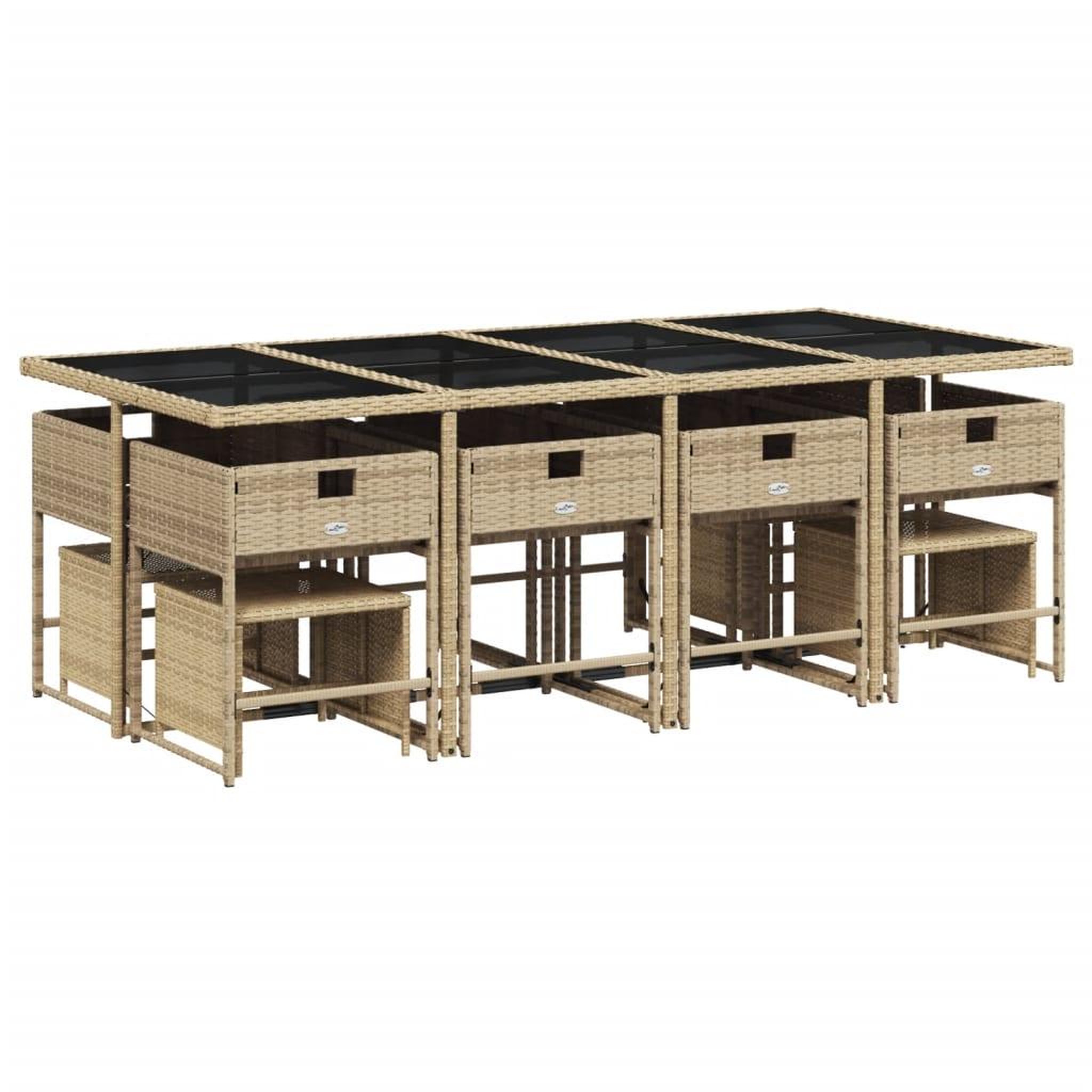 Voir la diapositive 3 : VIDAXL Ensemble a manger de jardin coussins 13 pcs melange beige rotin