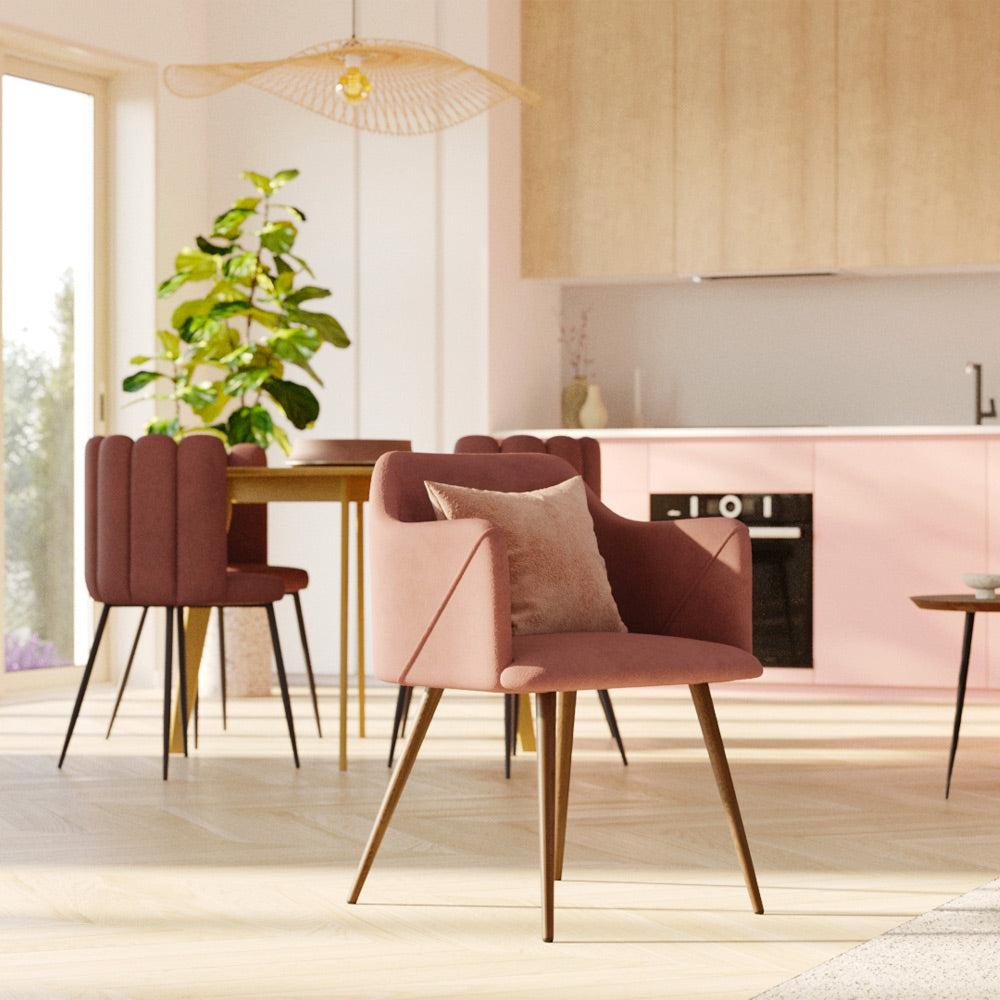 Voir la diapositive 5 : MAISON PAVANE Lot de 2 chaises avec accoudoirs en velours rose-daisy