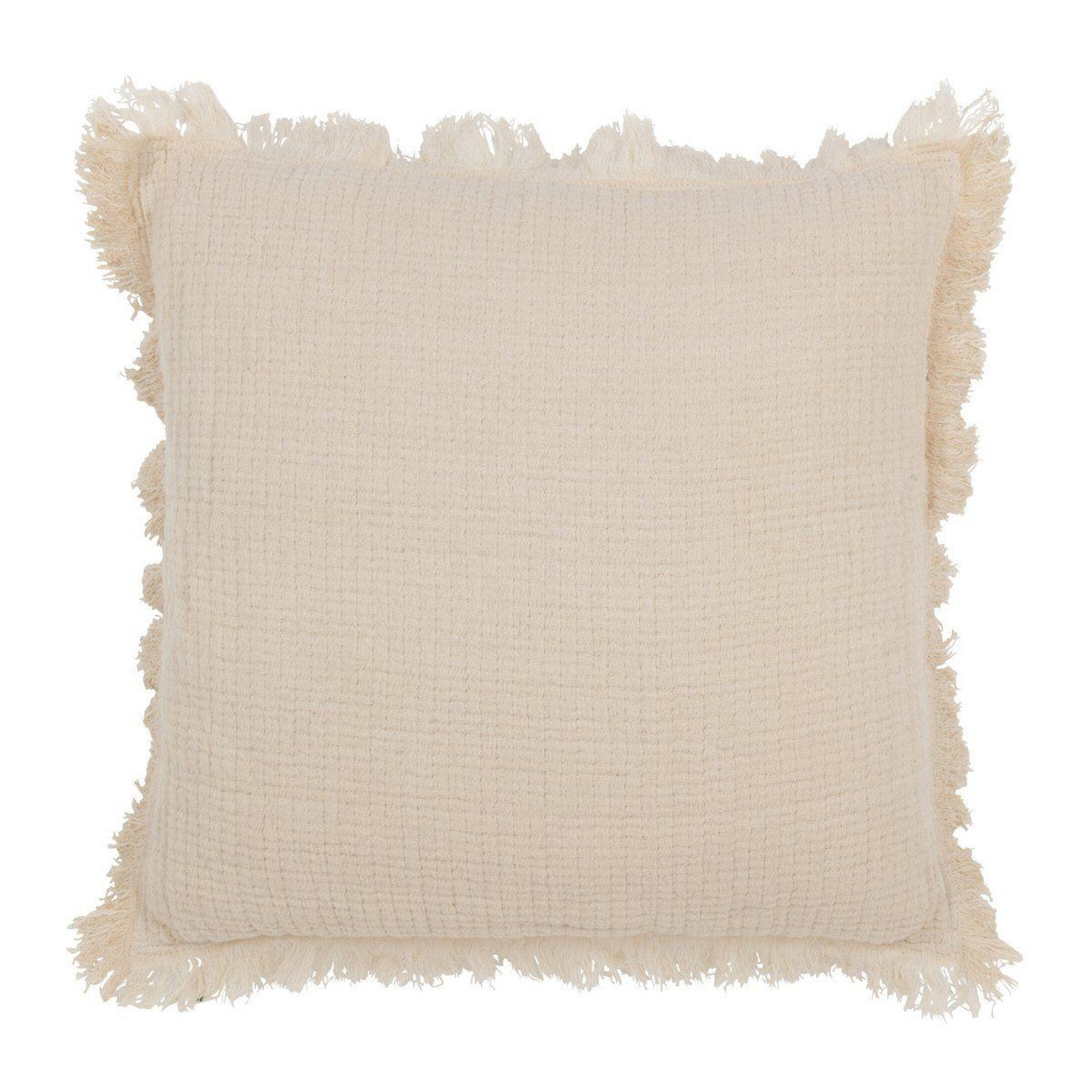 J-LINE Coussin déco à franges  mousseline  45x45cm beige clair
