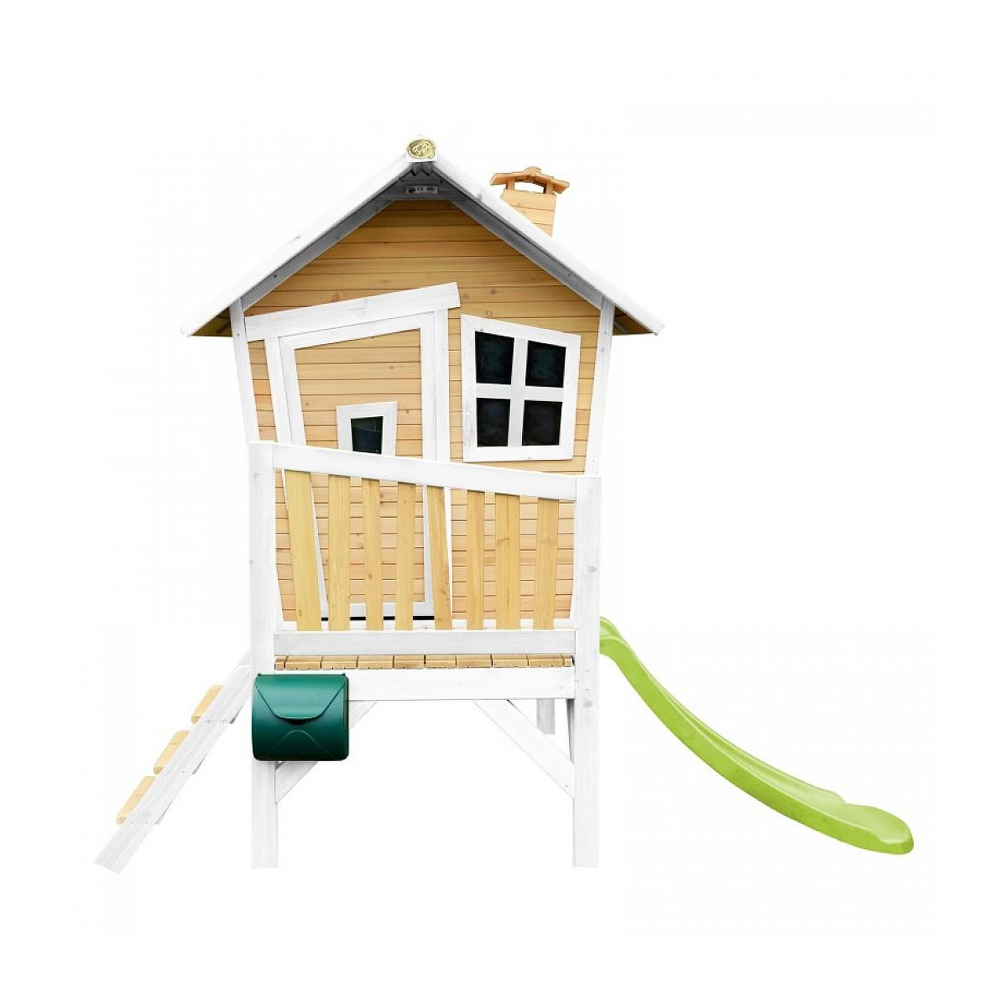 Voir la diapositive 2 : Axi House AXI Cabane enfant ROBIN Brun Blanc avec toboggan Vert Citron