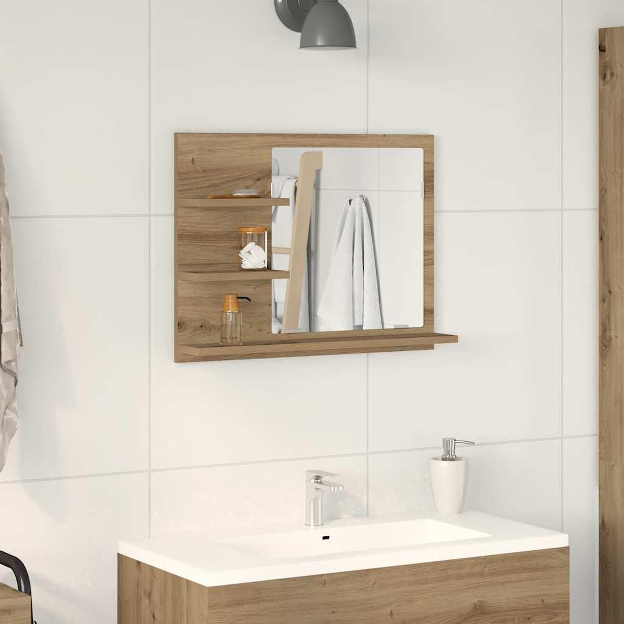 Voir la diapositive 2 : VIDAXL Armoire à miroir salle de bain chêne artisanal 60x10,5x45 cm