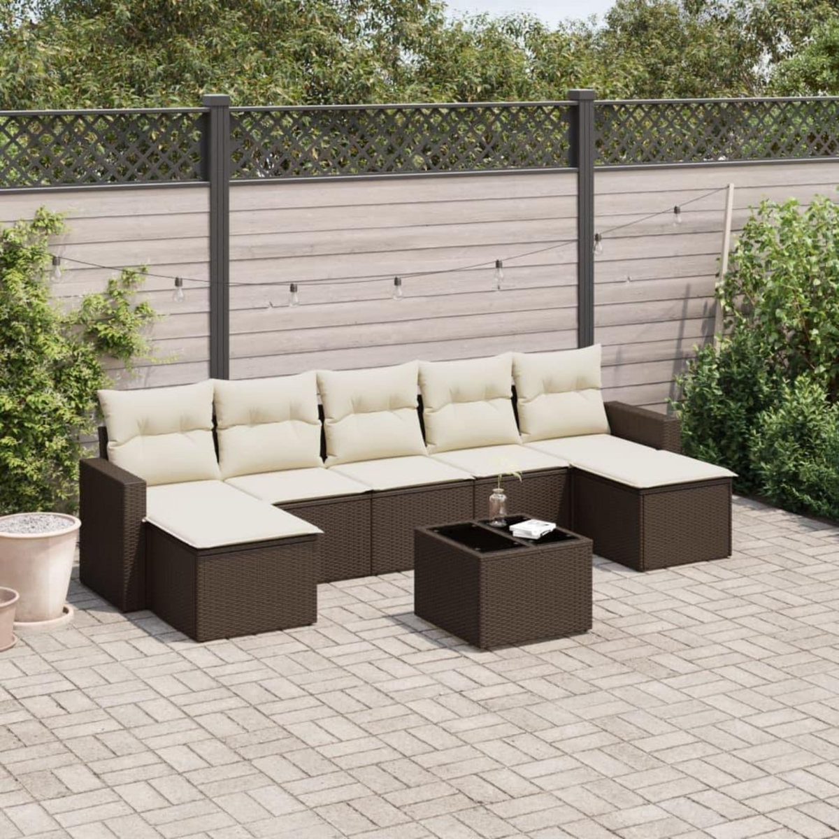 VIDAXL Salon de jardin 8 pcs avec coussins marron resine tressee