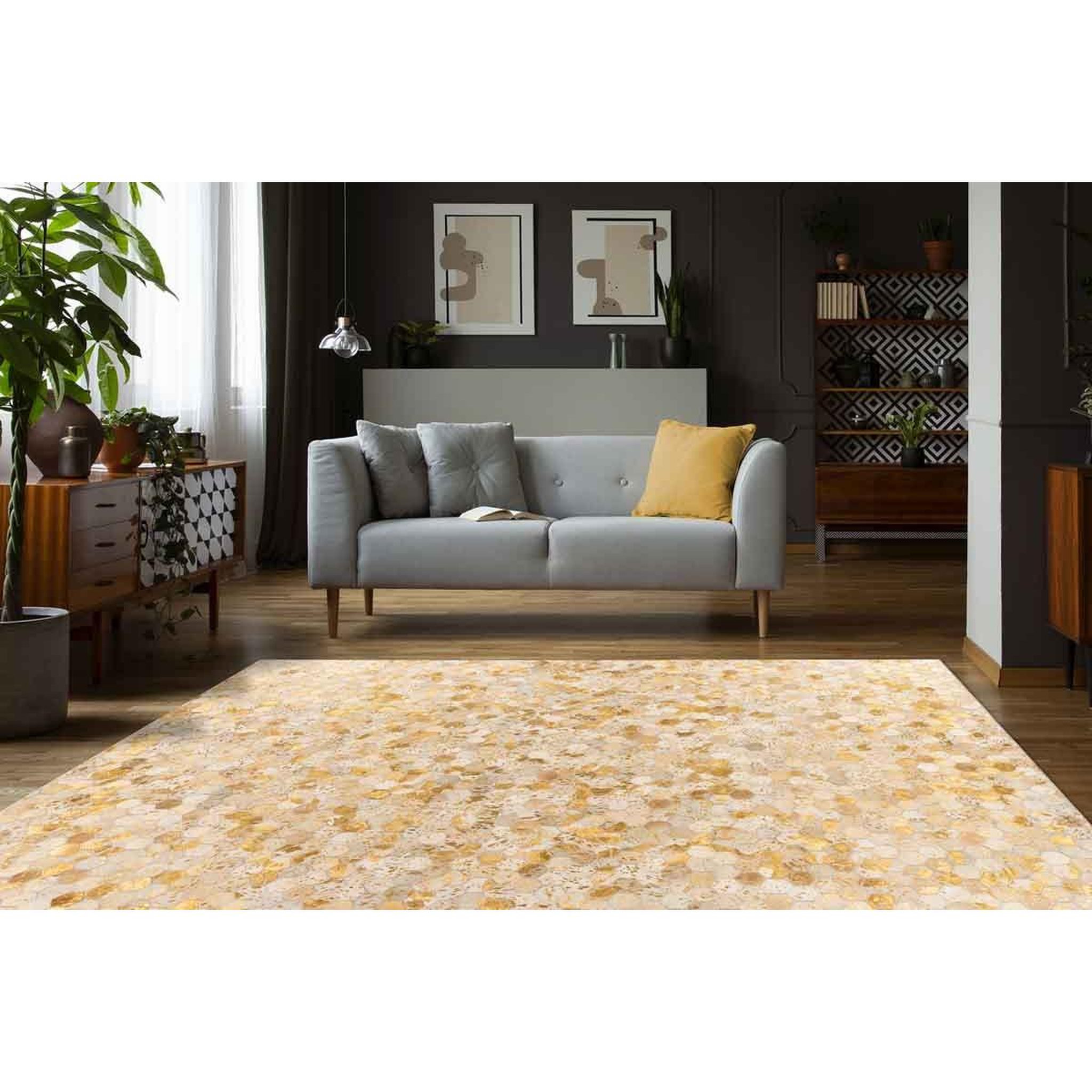 Voir la diapositive 5 : Paris Prix Tapis Fait Main en Cuir à Poils Ras  Ravi  Or
