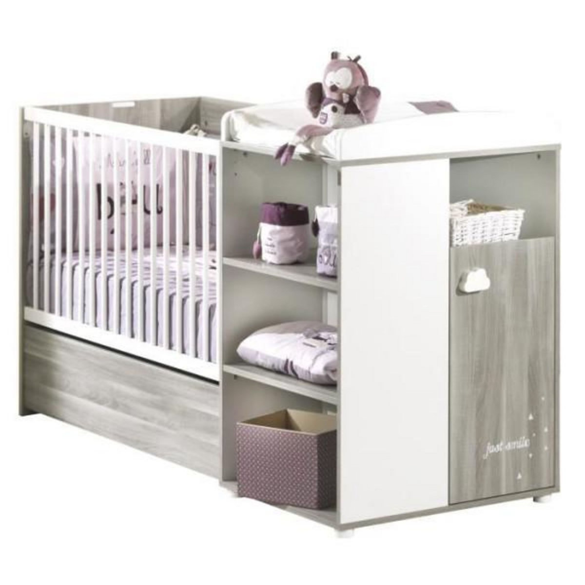 SAUTHON Lit Combiné - 120x60cm - Evolutif en 90x190cm - Babyprice Smile - Chene silex