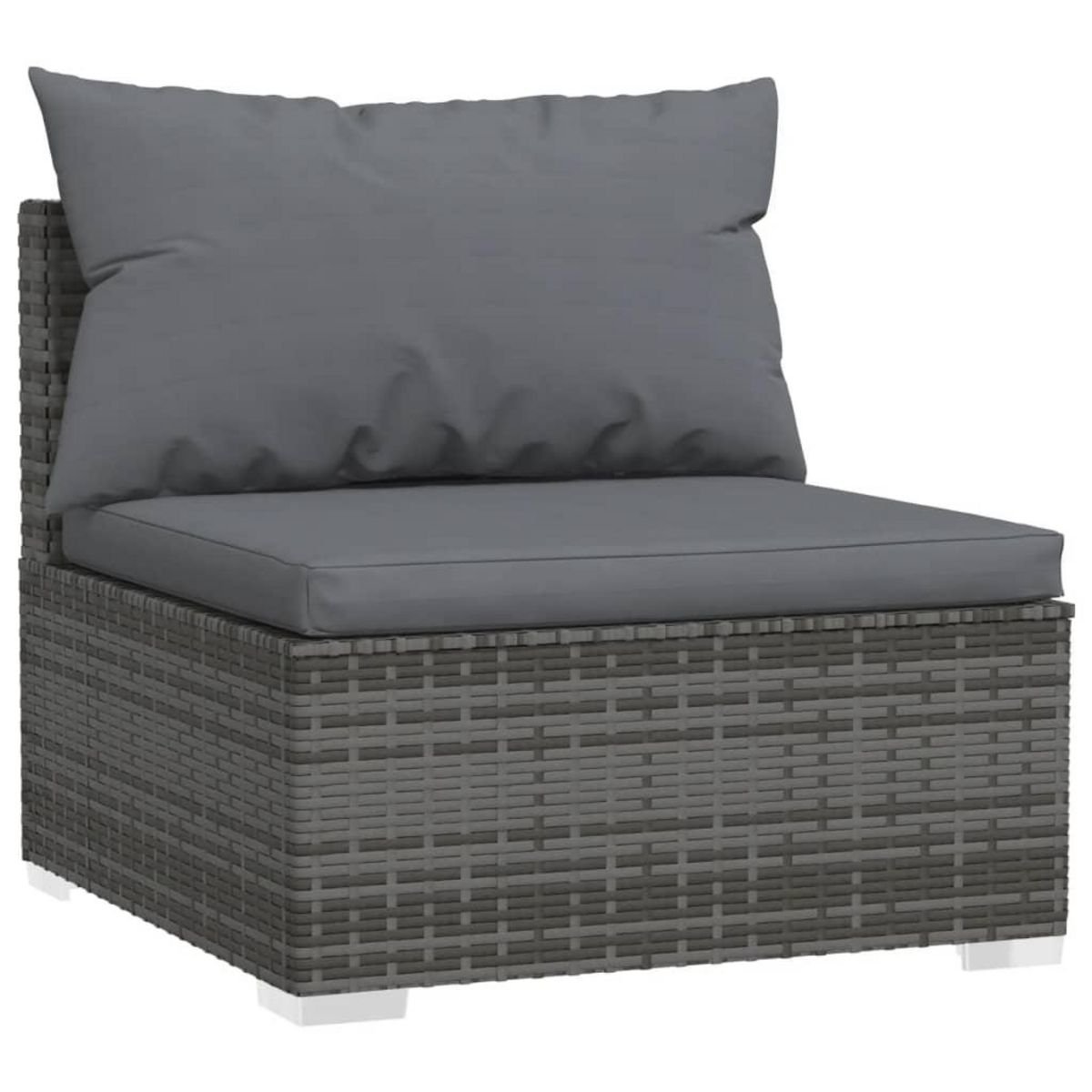 VIDAXL Canape central de jardin avec coussins gris resine tressee