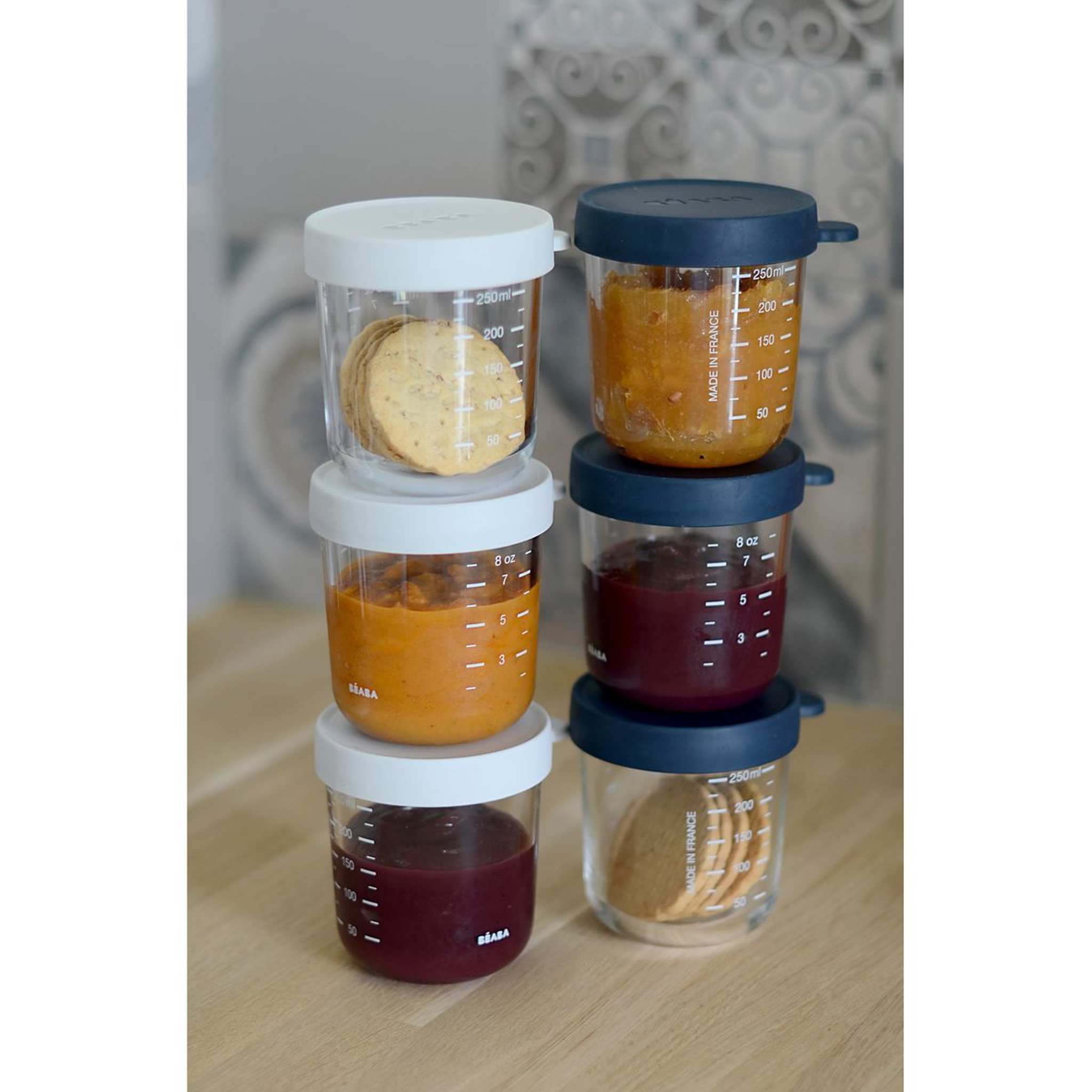 Voir la diapositive 4 : BEABA Pack 6 portions verre ( 250 ml dark blue  / 250 ml light miste)