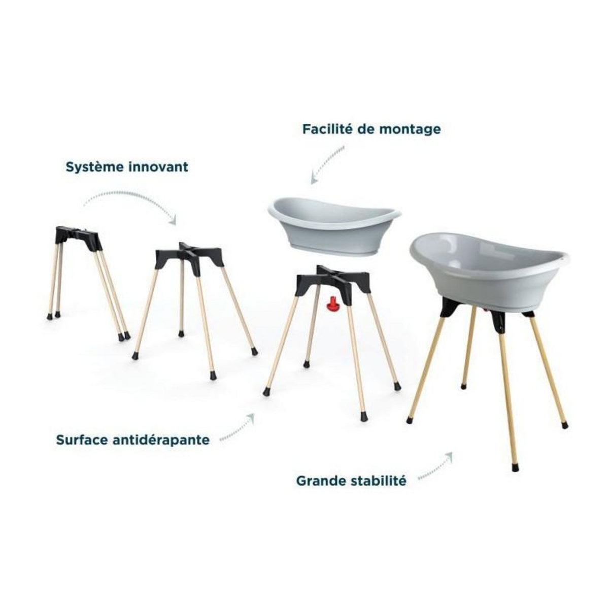 THERMOBABY THERMOBABY Kit baignoire VASCO Gris charme : baignoire + pieds + tuyau de vidange