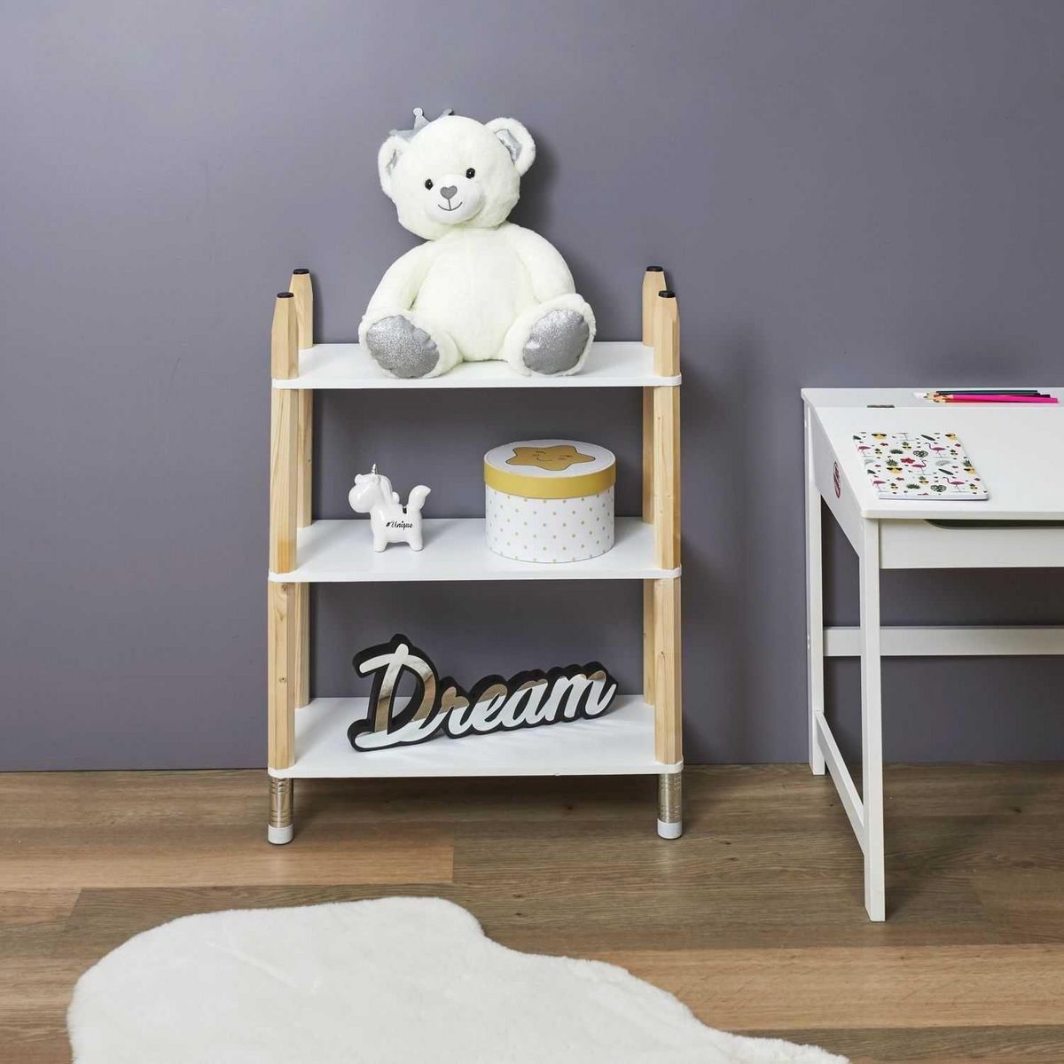 TOILINUX Etagère 3 niveau Crayons pour enfant - Blanc et marron