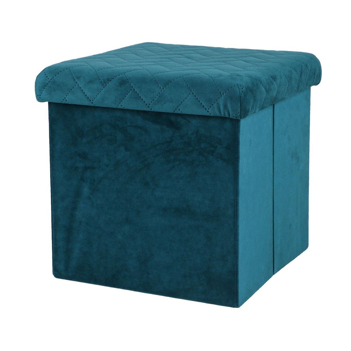 TOILINUX Pouf de rangement pliable Kube en velours - Bleu Vert