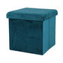 Voir la diapositive 1 : TOILINUX Pouf de rangement pliable Kube en velours - Bleu Vert