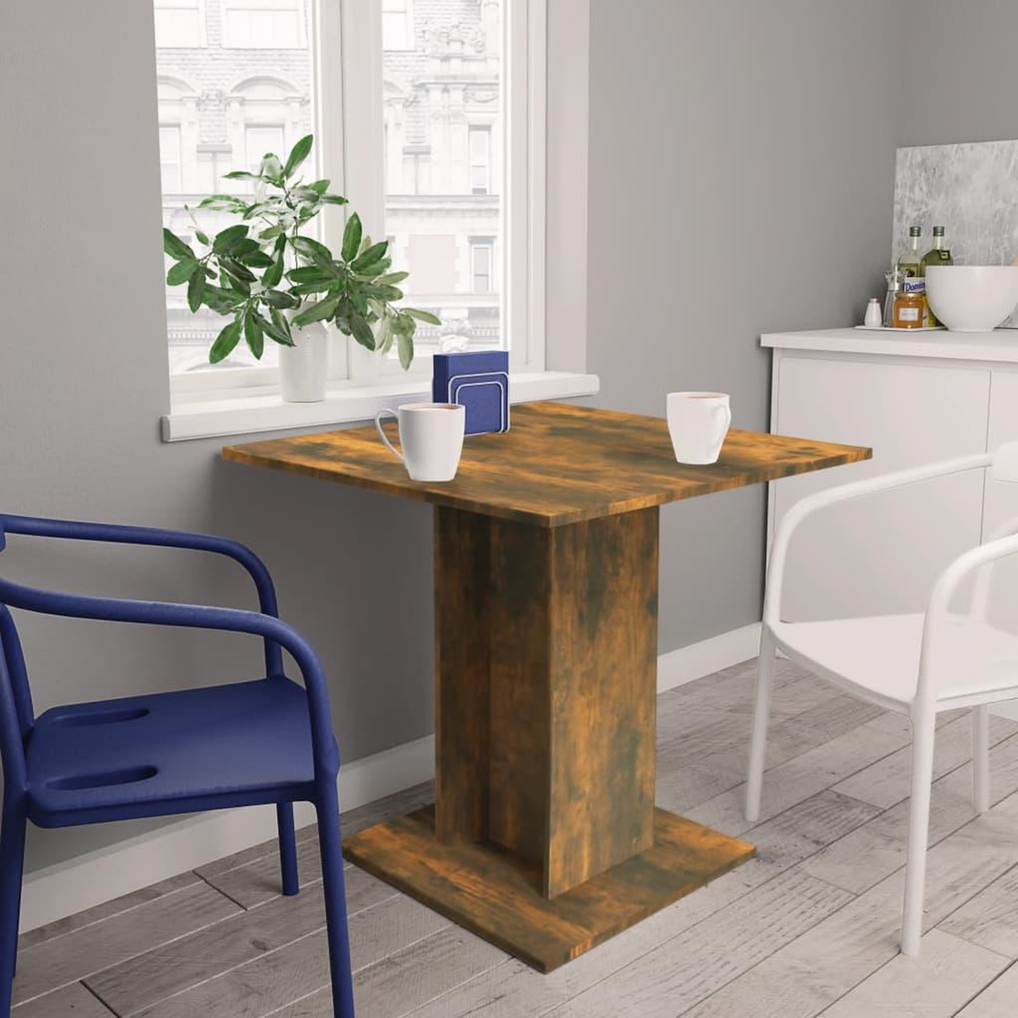 Voir la diapositive 1 : VIDAXL Table a dîner Chene fume 80x80x75 cm Bois d'ingenierie