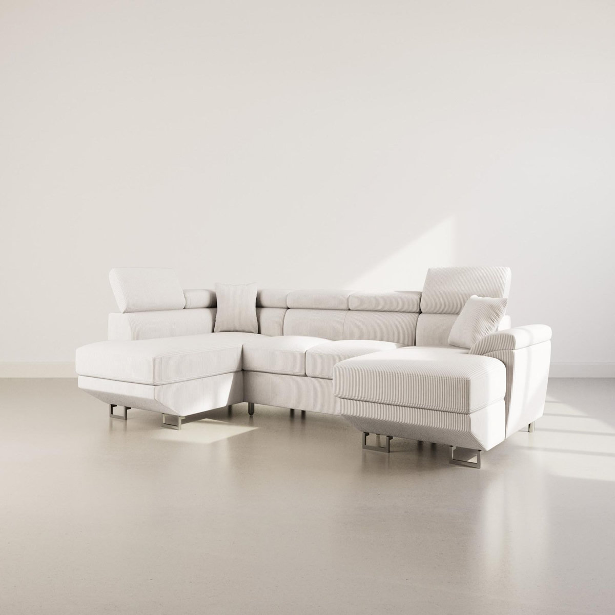 BEST MOBILIER Baoji - canapé panoramique d'angle gauche 7 places convertible avec têtières et coffre en velours côtelé