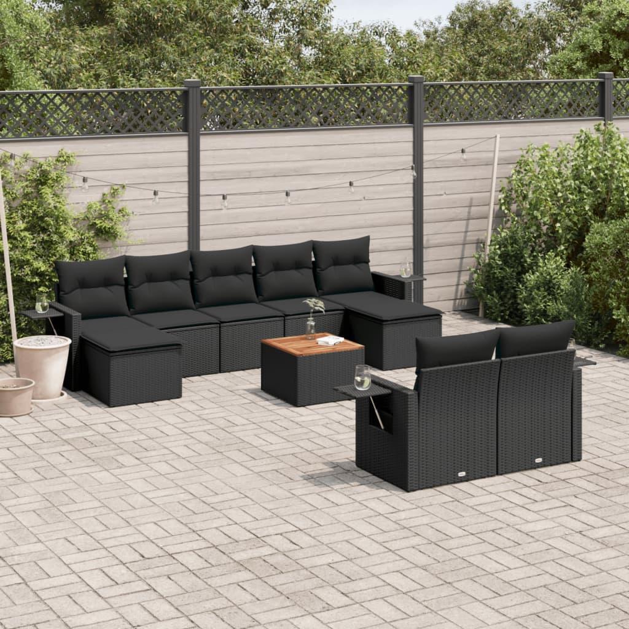 VIDAXL Salon de jardin 10 pcs avec coussins noir resine tressee