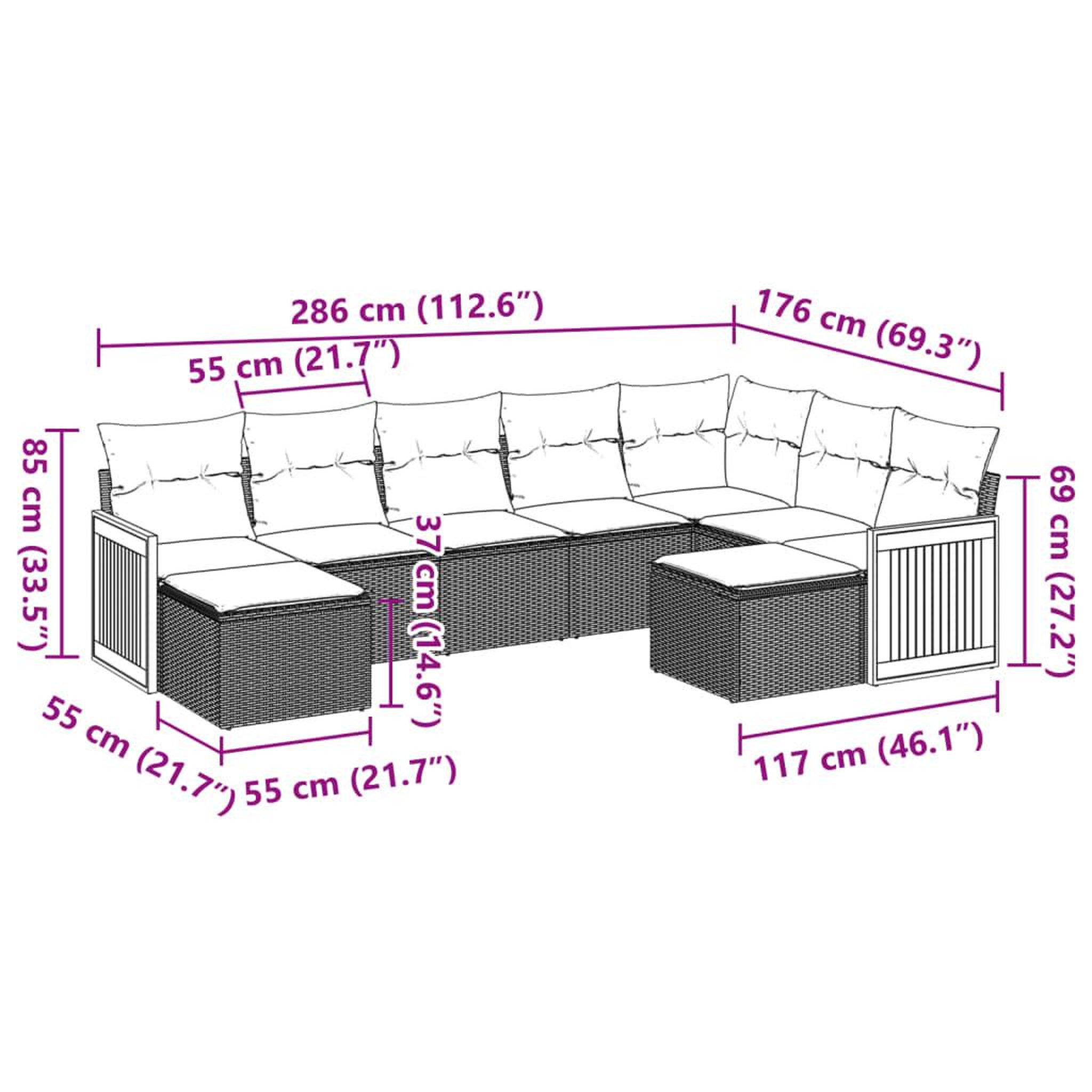 Voir la diapositive 6 : VIDAXL Salon de jardin 9 pcs avec coussins noir resine tressee