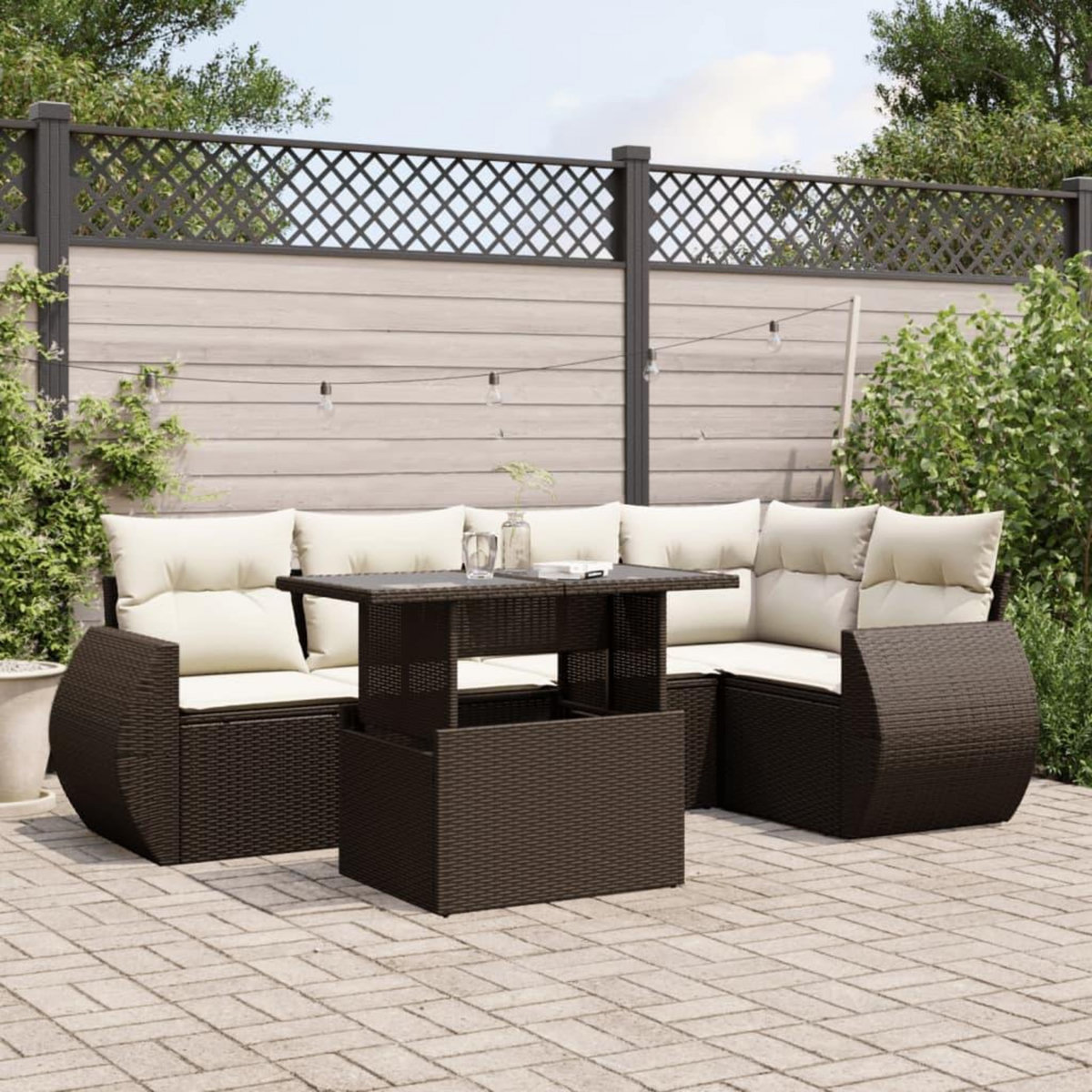 VIDAXL Salon de jardin avec coussins 6 pcs marron resine tressee