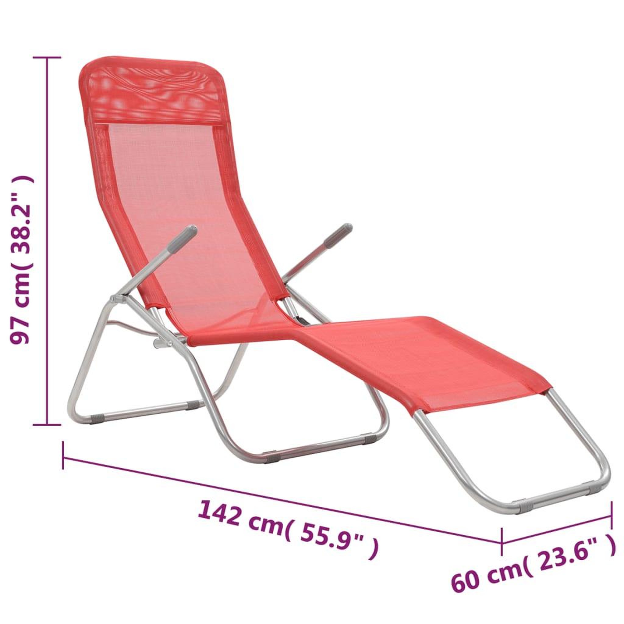 Voir la diapositive 6 : VIDAXL Chaises longues pliables lot de 2 Textilene Rouge