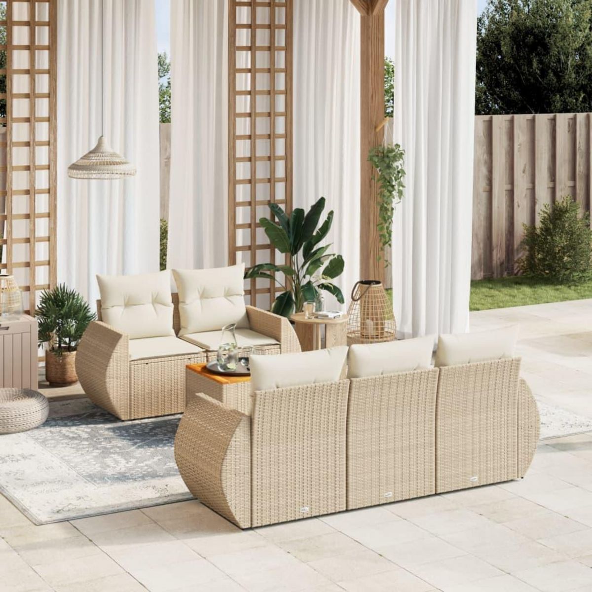 VIDAXL Salon de jardin avec coussins 6 pcs beige resine tressee