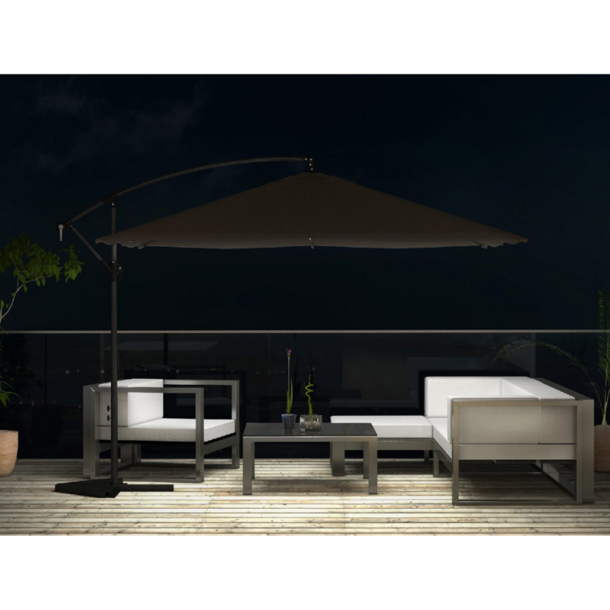 CONCEPT USINE Solenzara Bulle chocolat : parasol LED déporté 3x3m SOLENZARA