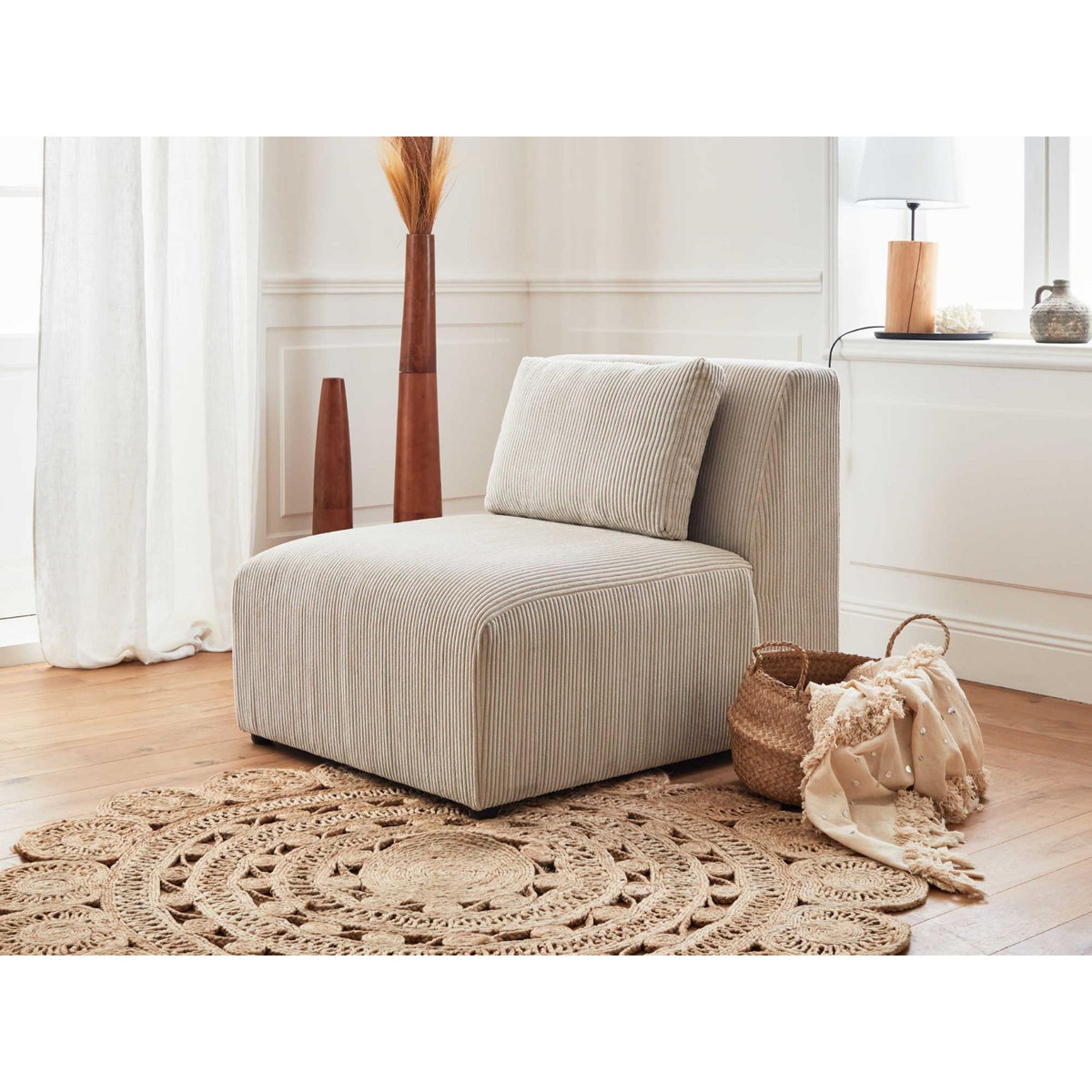 LISA DESIGN Victoire - canapé modulable panoramique d'angle droit - 7 places - en velours côtelé