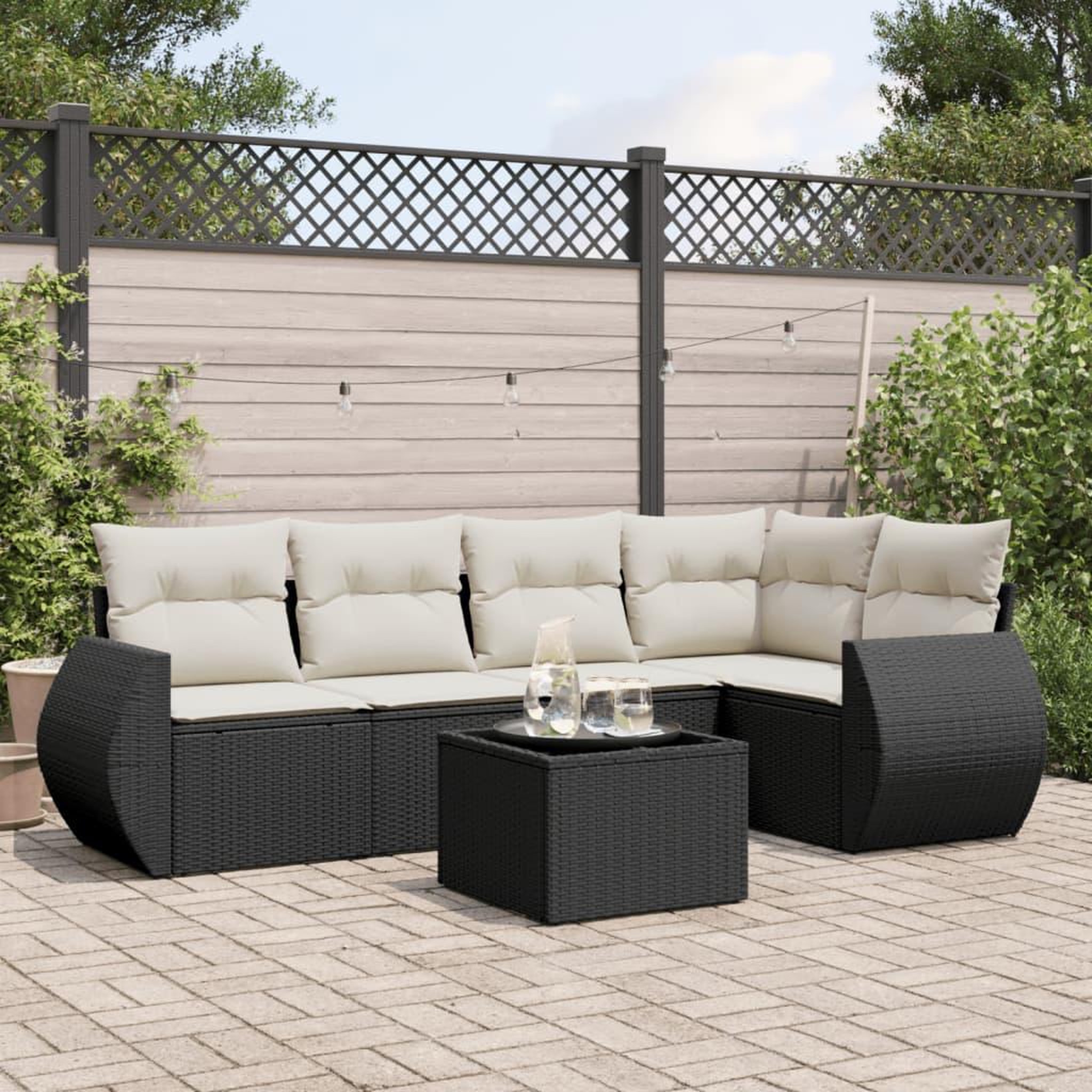 VIDAXL Salon de jardin 6 pcs avec coussins noir resine tressee