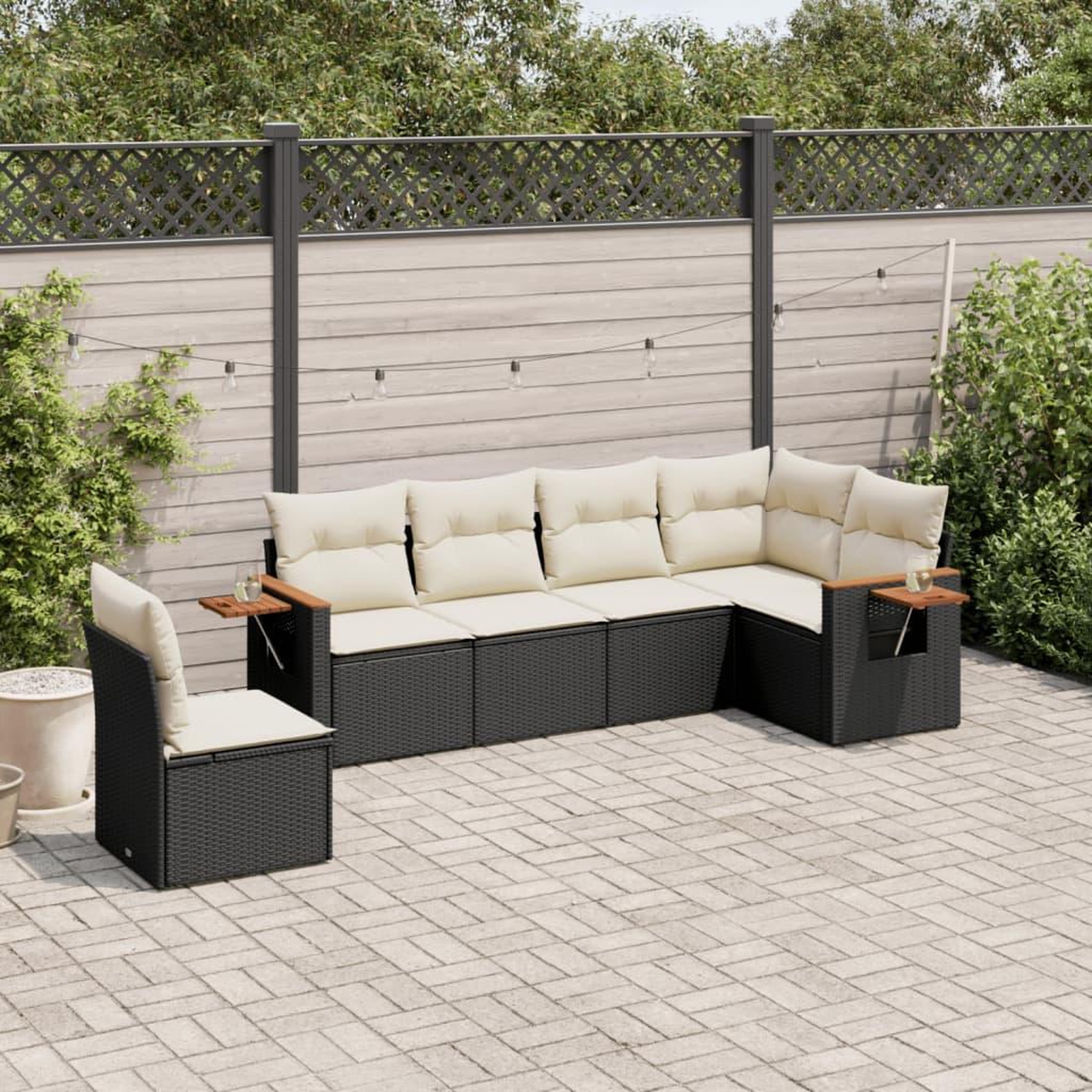 VIDAXL Salon de jardin 6 pcs avec coussins noir resine tressee