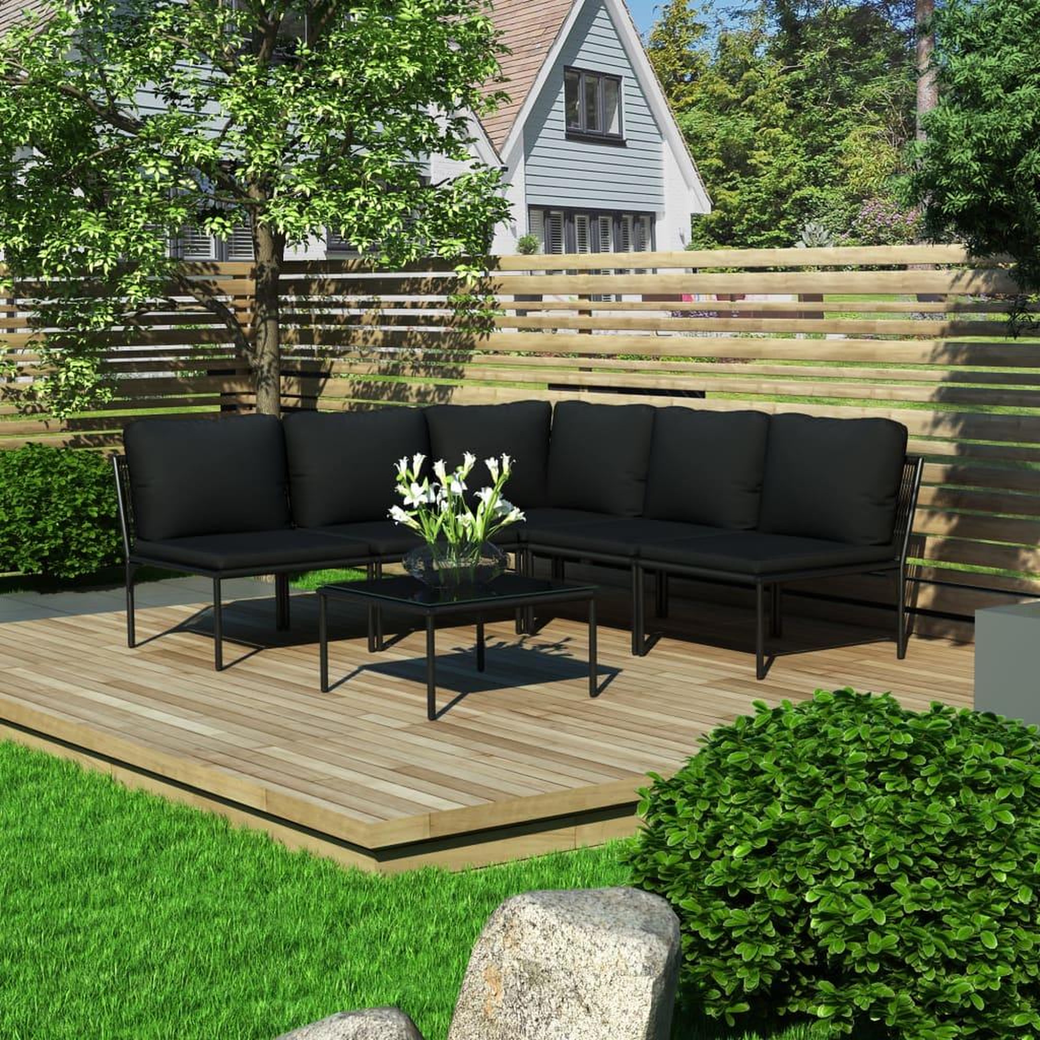 Voir la diapositive 1 : VIDAXL Salon de jardin 6 pcs avec coussins Noir PVC
