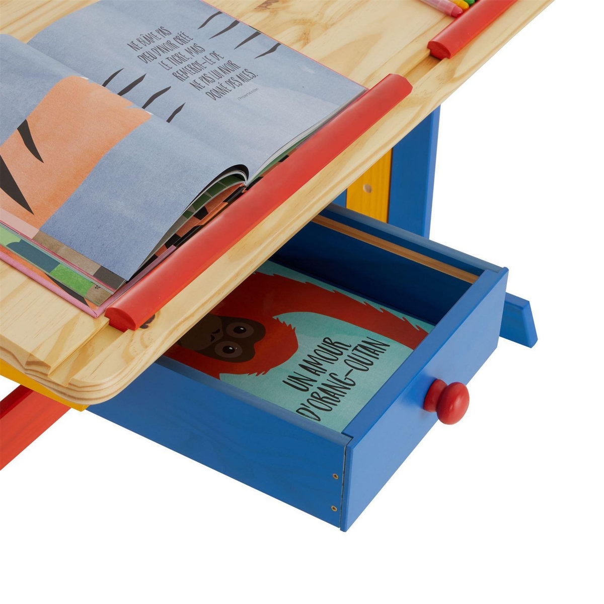 IDIMEX Bureau enfant FLEXI, en pin massif, réglable en hauteur et plateau inclinable