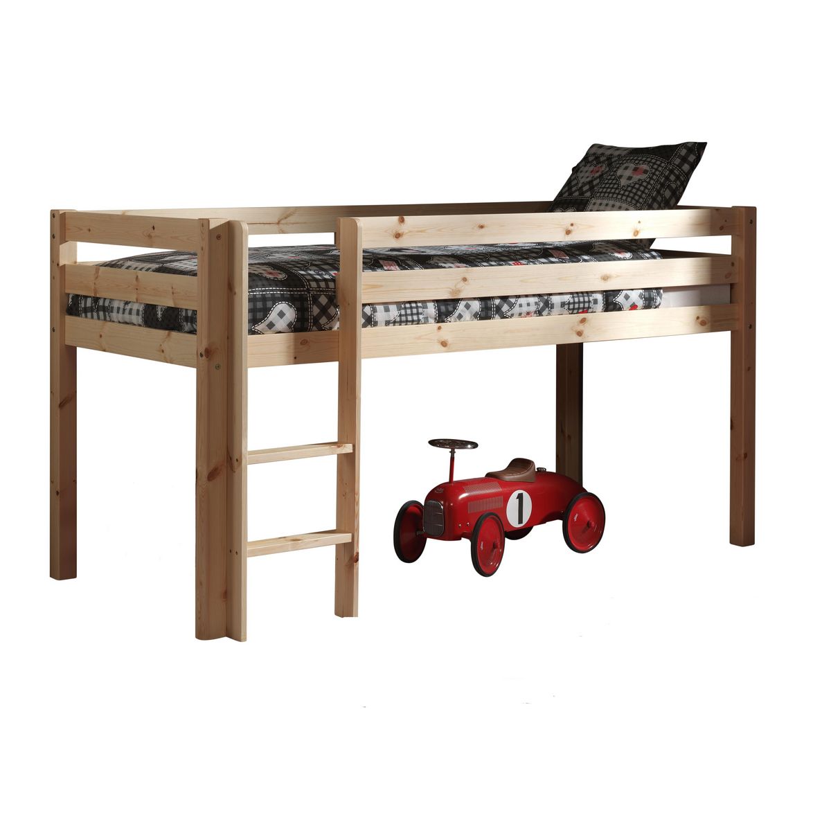 Lit mi-hauteur en pin massif WOODY, 3 finitions