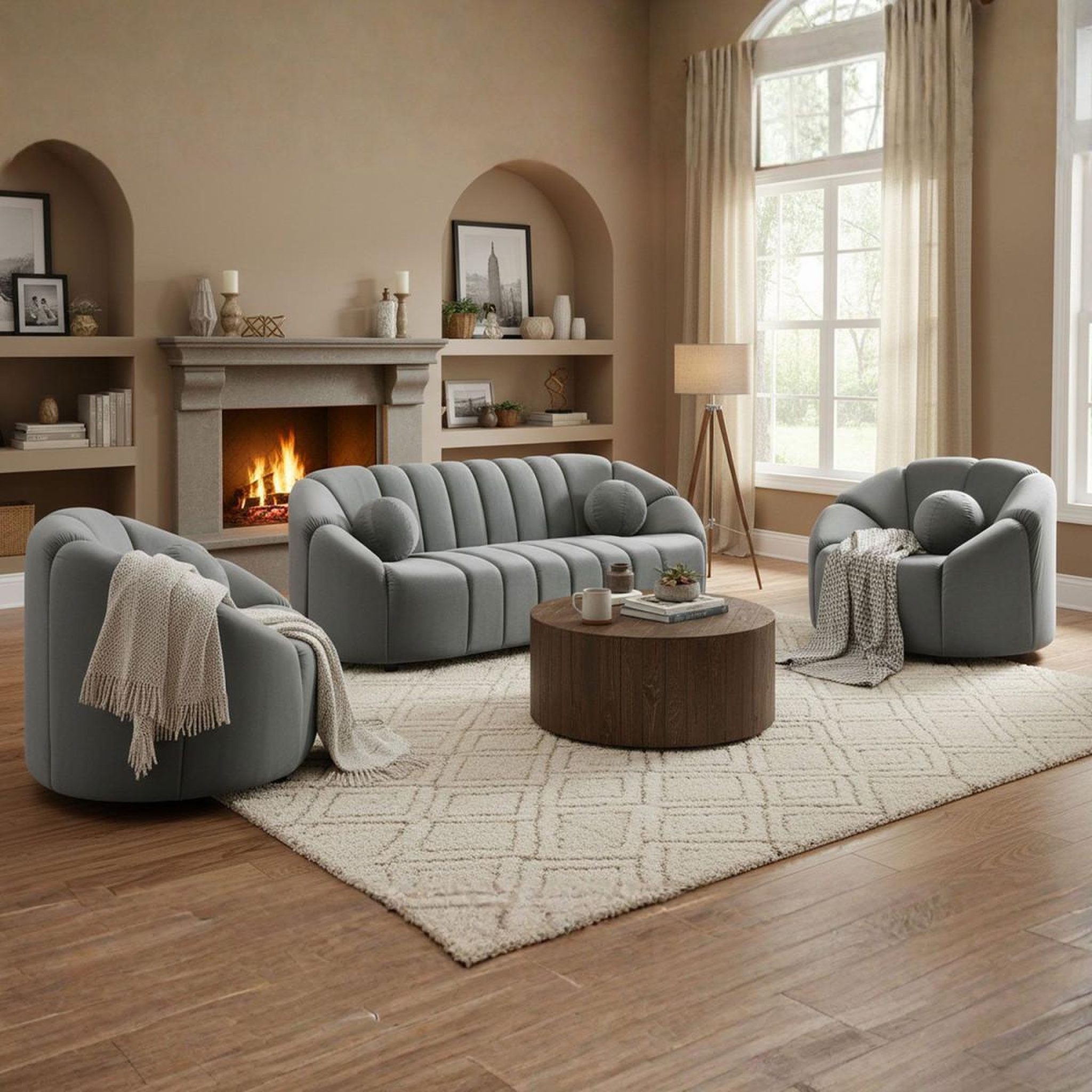 Voir la diapositive 3 : Paris Prix Fauteuil design en velours  spenser  103cm gris