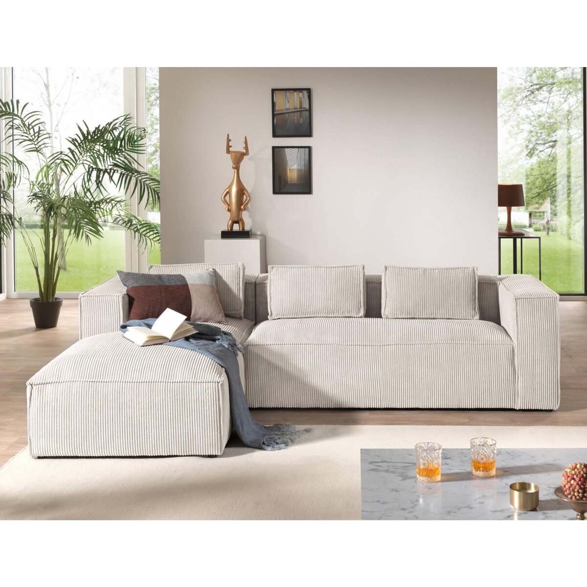 LISA DESIGN Stella - canapé d'angle - en velours côtelé - 4 places -style contemporain - gauche