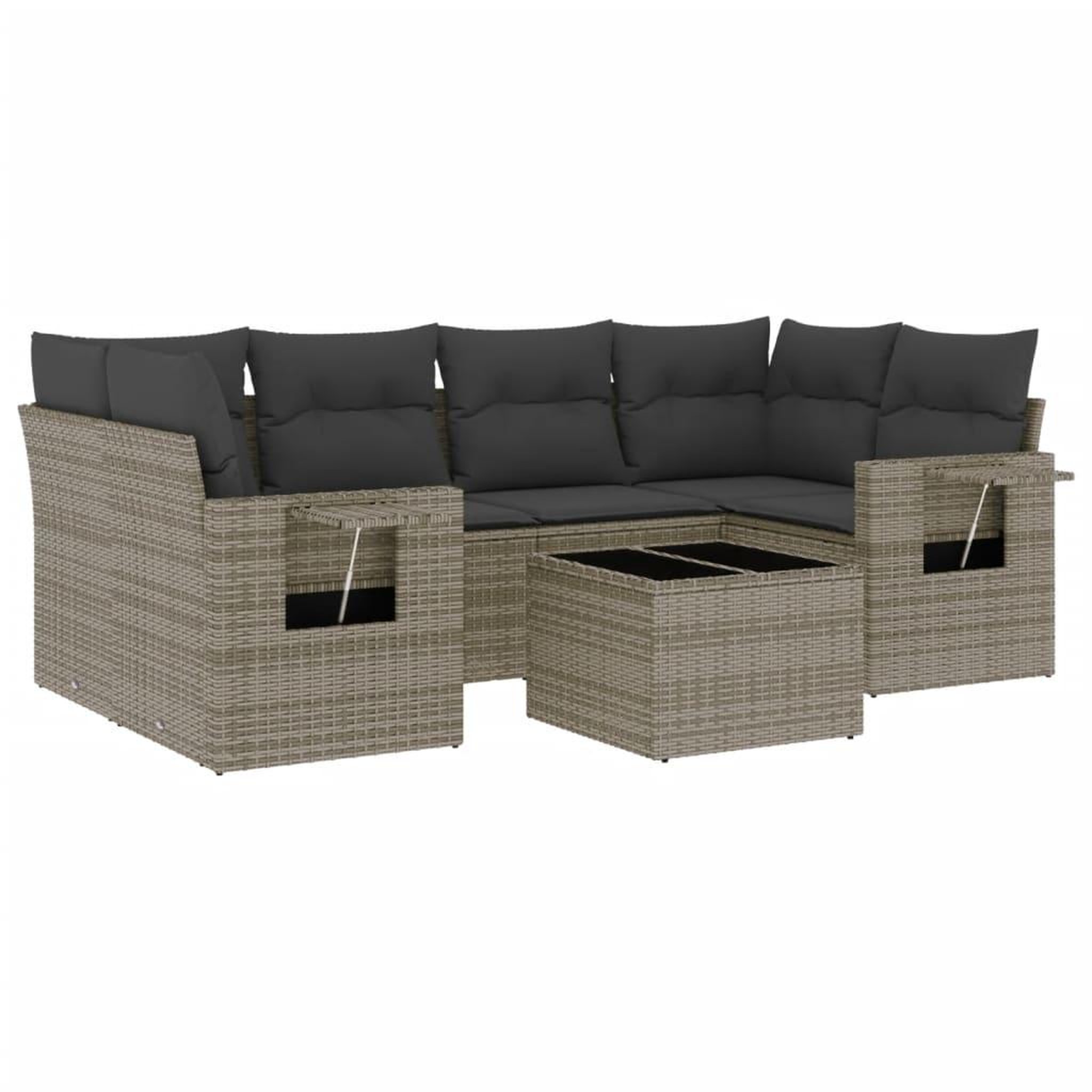 Voir la diapositive 2 : VIDAXL Salon de jardin avec coussins 7 pcs gris resine tressee