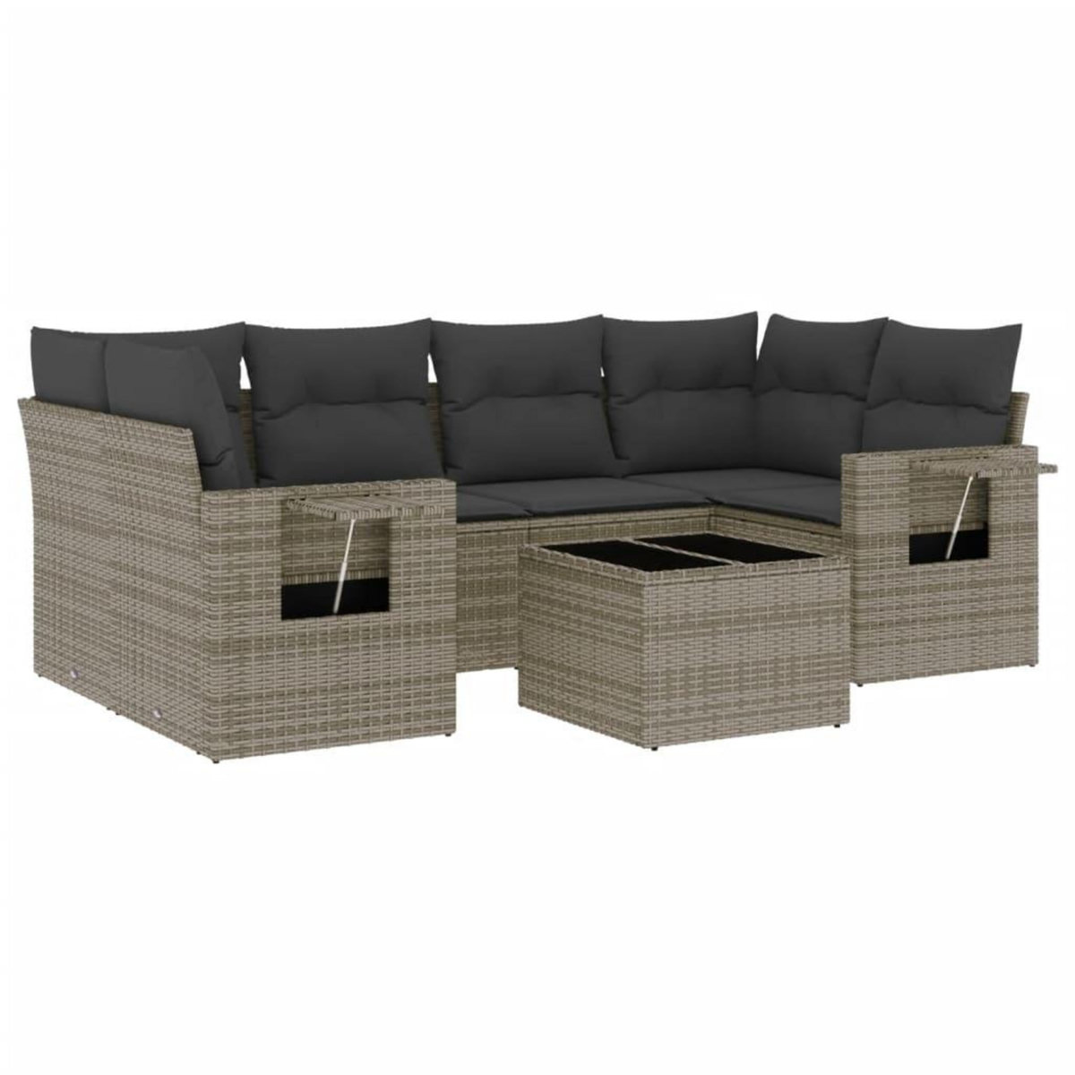 VIDAXL Salon de jardin avec coussins 7 pcs gris resine tressee