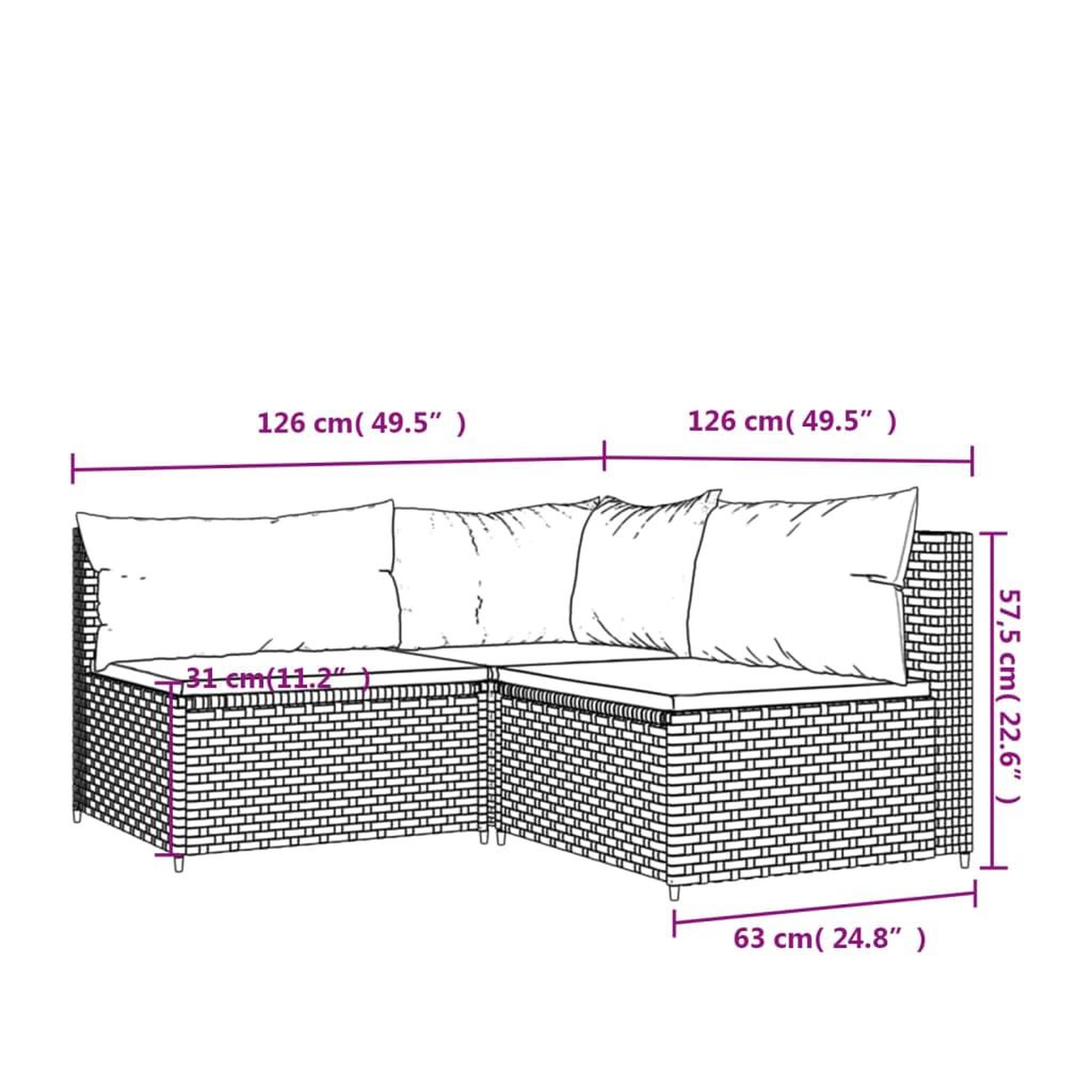 Voir la diapositive 6 : VIDAXL Salon de jardin 3 pcs avec coussins Gris Resine tressee