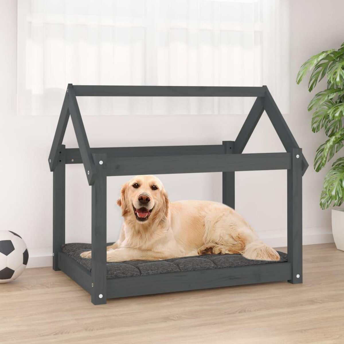 VIDAXL Lit pour chien Gris 81x60x70 cm Bois de pin solide