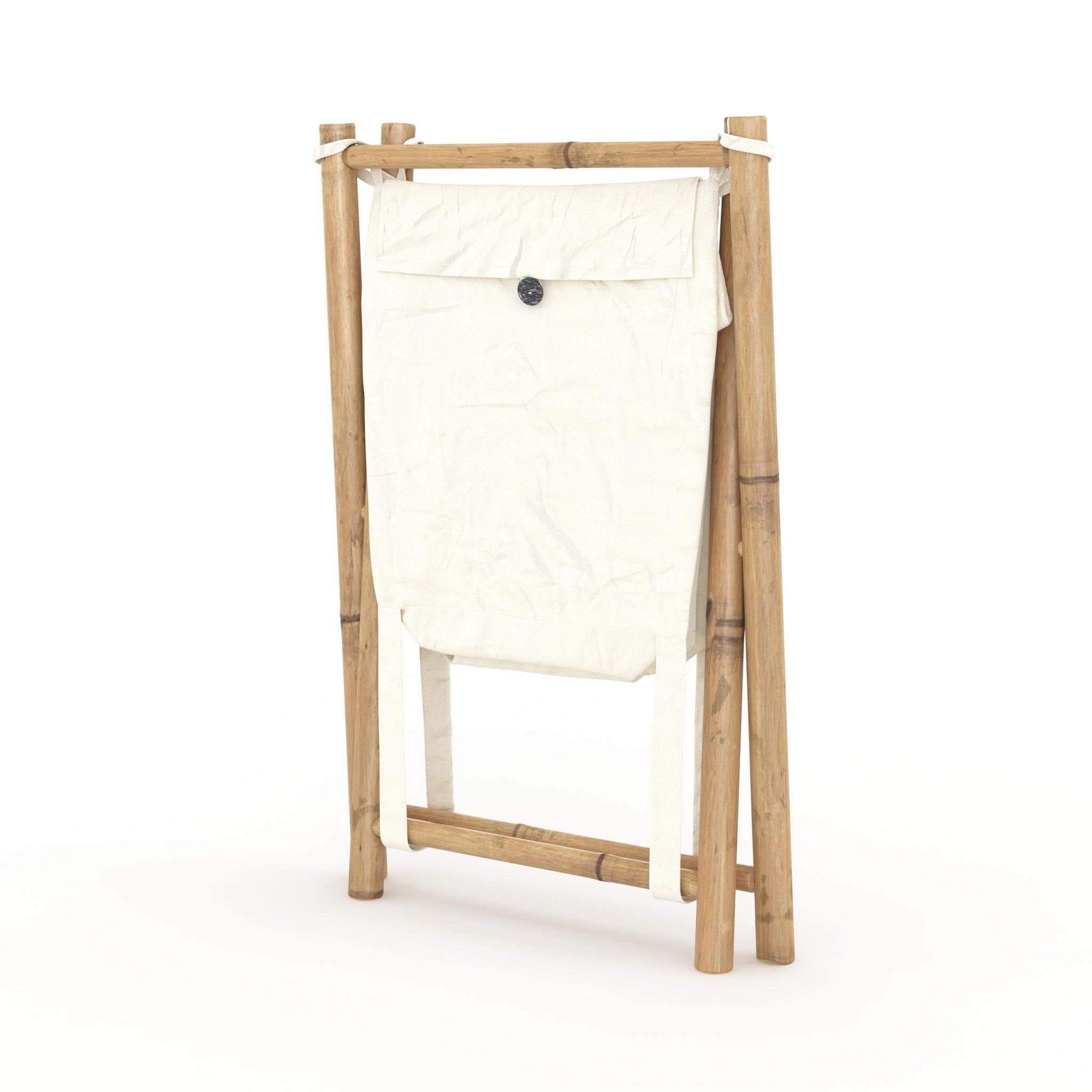 Voir la diapositive 6 : MAISON PAVANE Panier à linge pliable en tissu blanc et bambou -bami