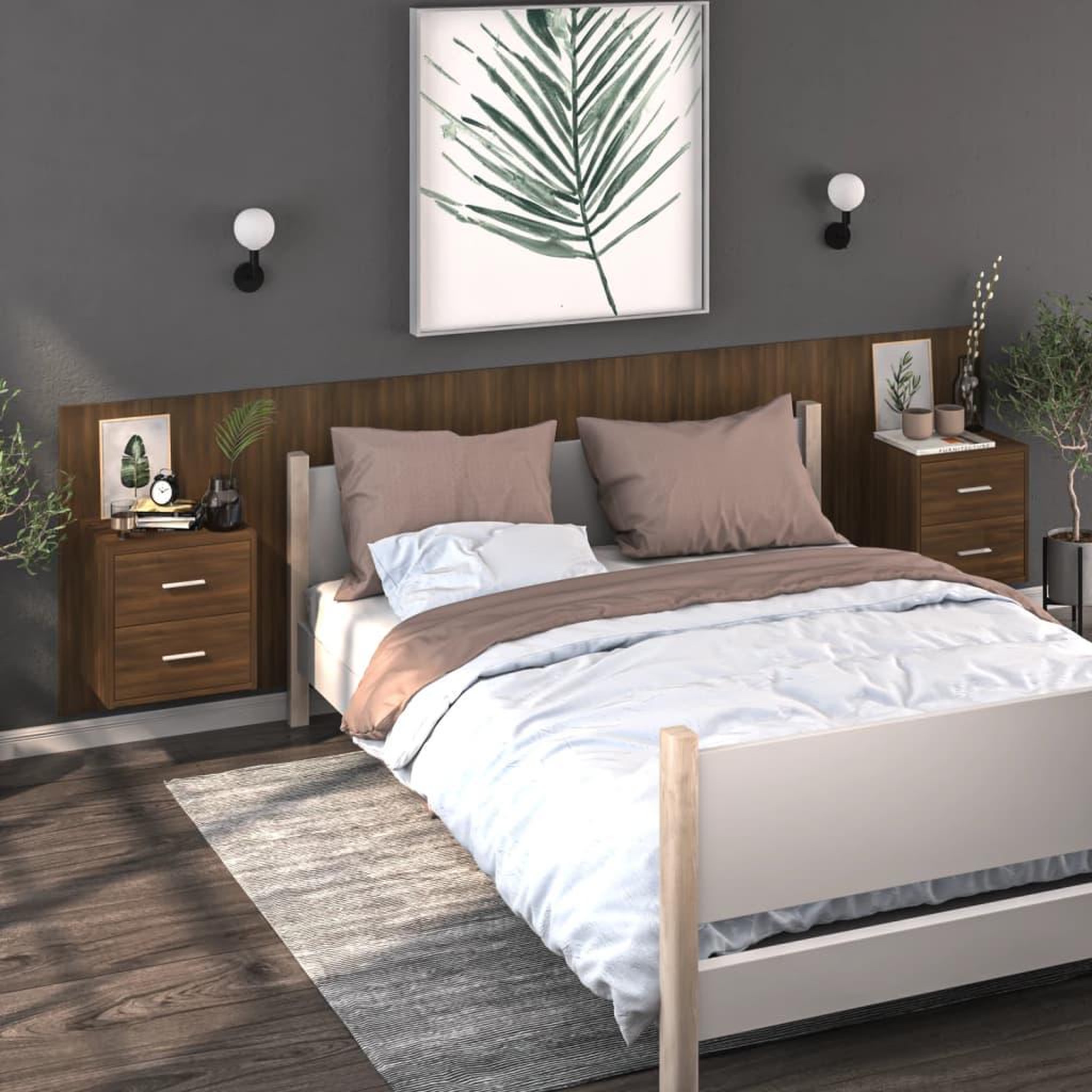 Voir la diapositive 3 : VIDAXL Table de chevet murale Chene marron