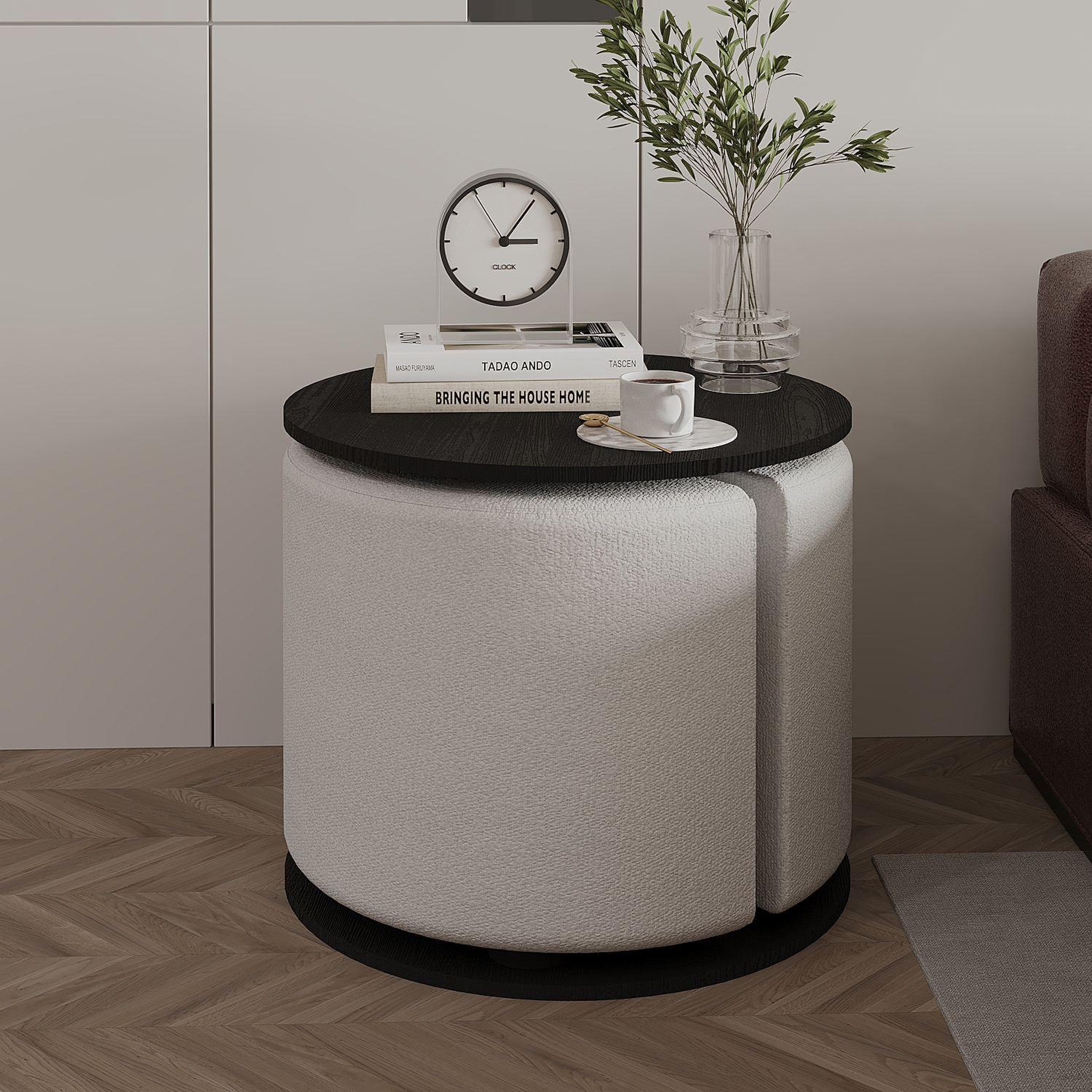 Voir la diapositive 2 : Habitat et Jardin Table d'appoint avec pouf en bois  vexana  - 43 x 43 x 47 cm - noir