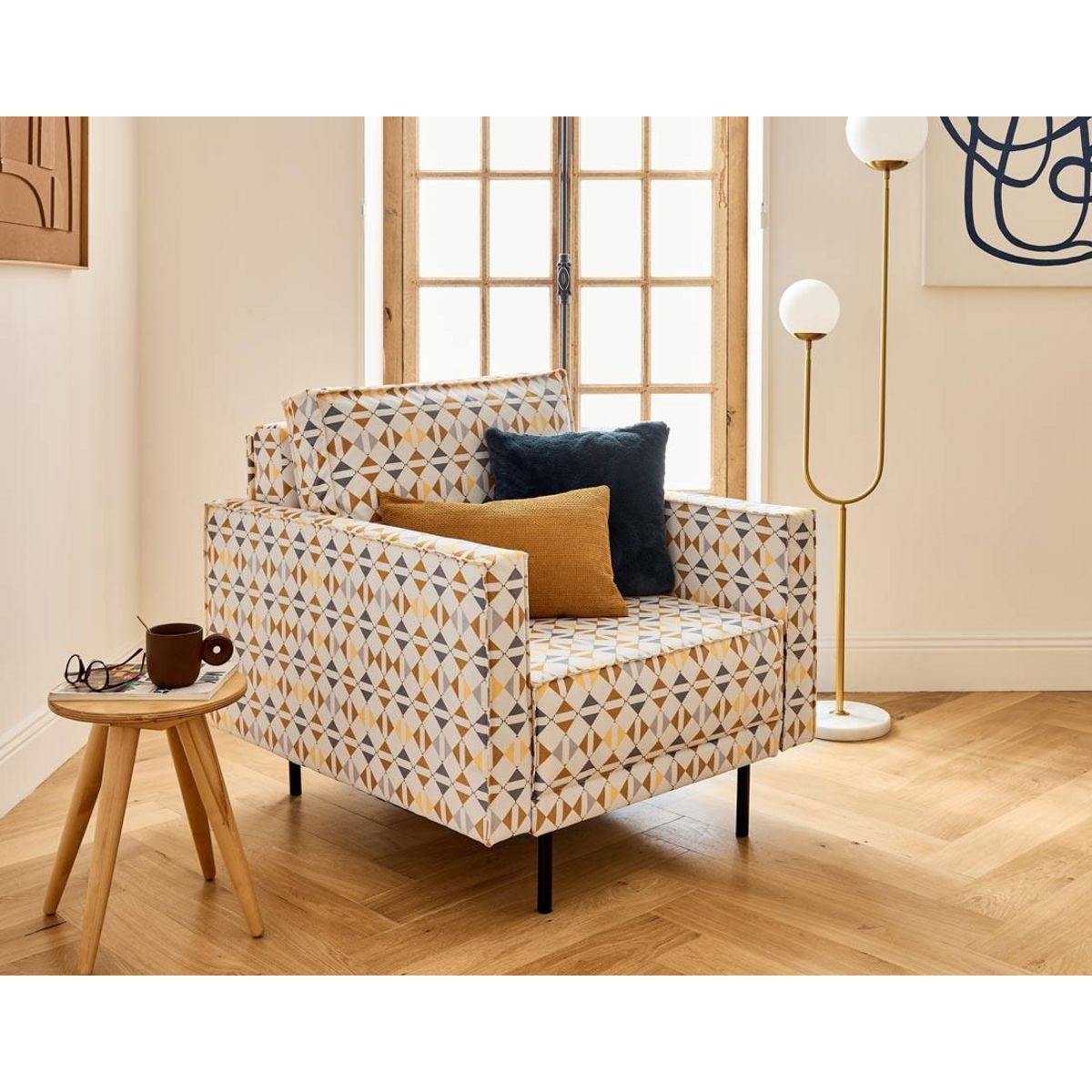 LISA DESIGN Charlie - fauteuil motif graphique en tissu