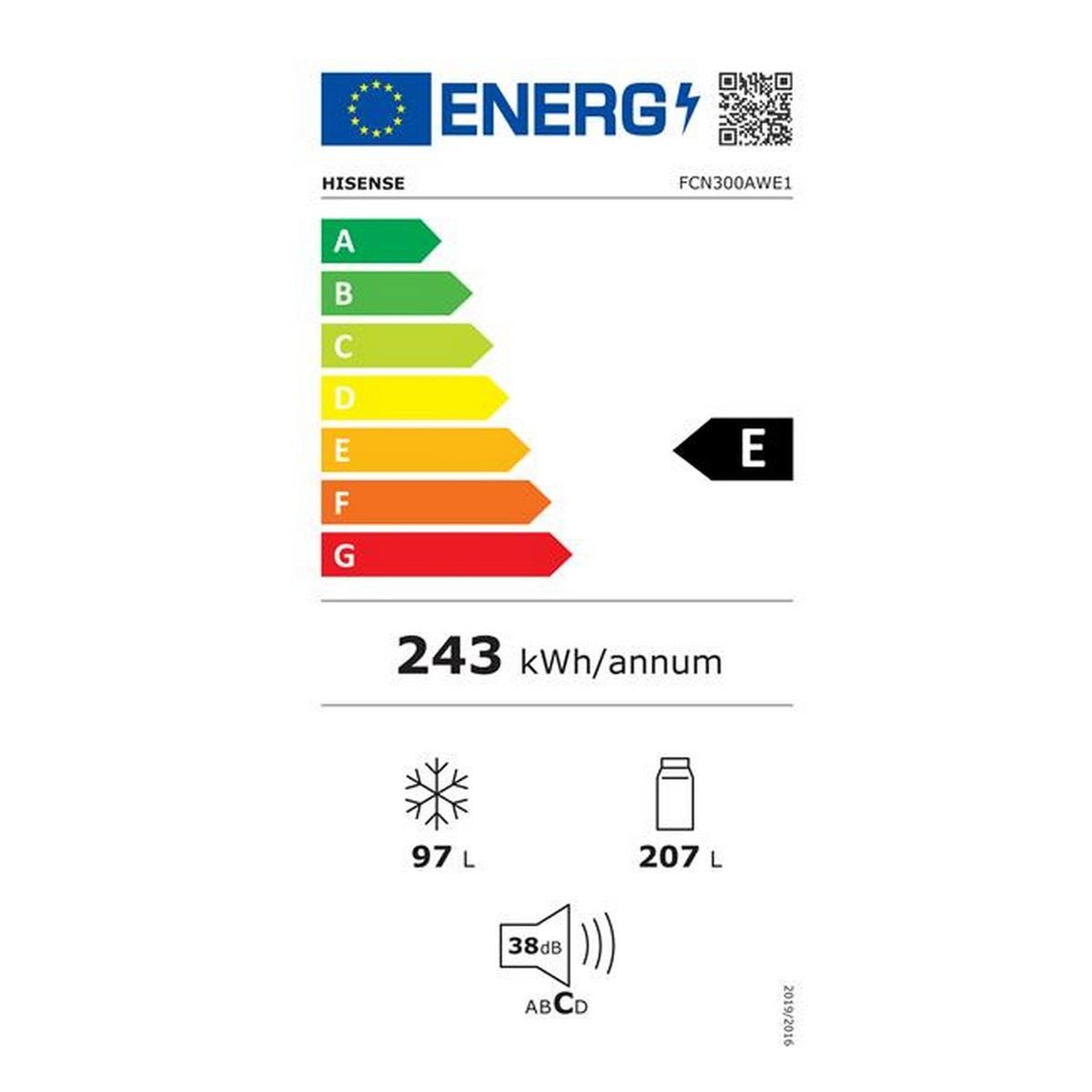 Voir la diapositive 2 : Hisense Réfrigérateur combiné 60cm 304l blanc - fcn300awe1