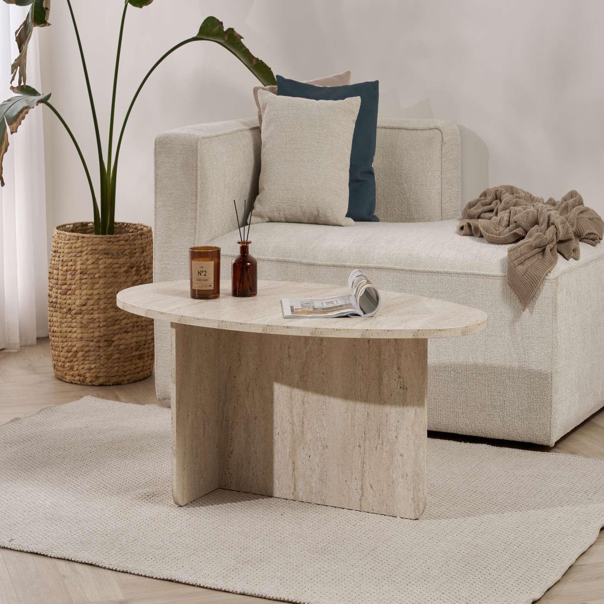 Voir la diapositive 3 : Habitat et Jardin Table basse en bois  orba  - 120 x 65 x 40 cm - travertin