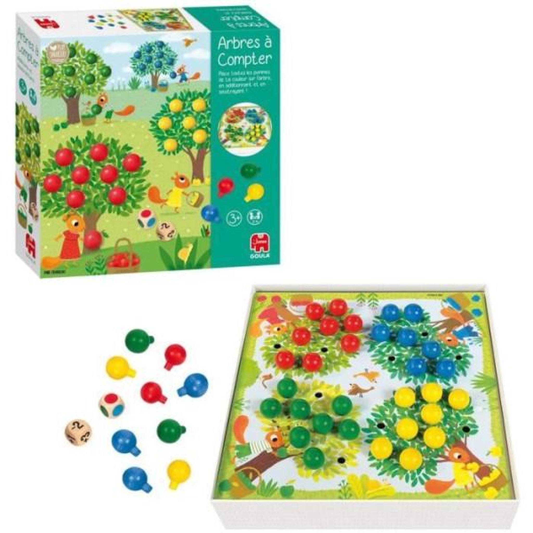 Voir la diapositive 4 : Goula Jeu éducatif - goula - arbres a compter - pommes en bois et dés