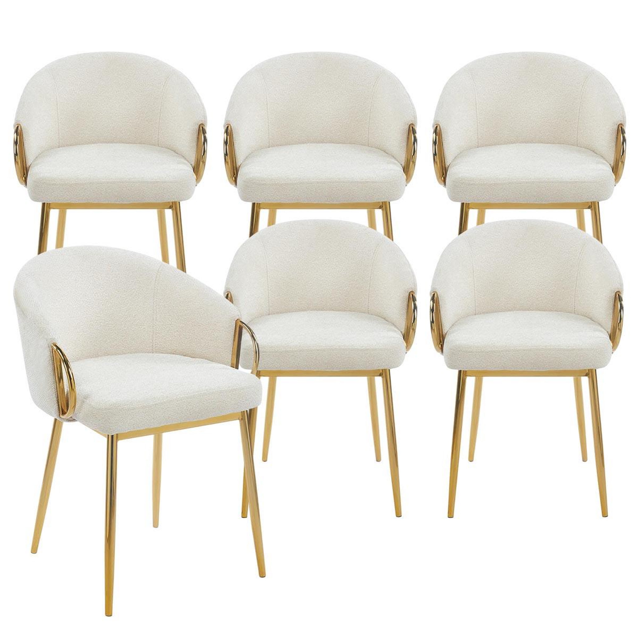 Paris Prix Lot de 6 chaises en tissu bouclette  julia  74cm beige & or