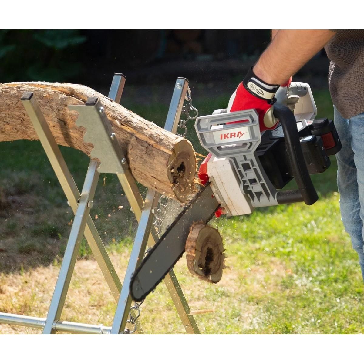 Ikra Tronçonneuse sans fil 40V - Guide OREGON 35,5 cm - 2 batteries lithium 2.0Ah - Chargeur Double - Tendeur de chaine rapide IKRA