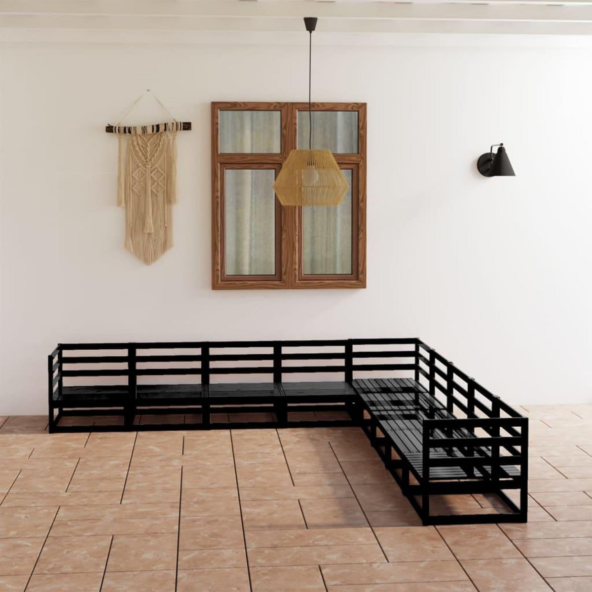 VIDAXL Salon de jardin 9 pcs noir bois de pin massif