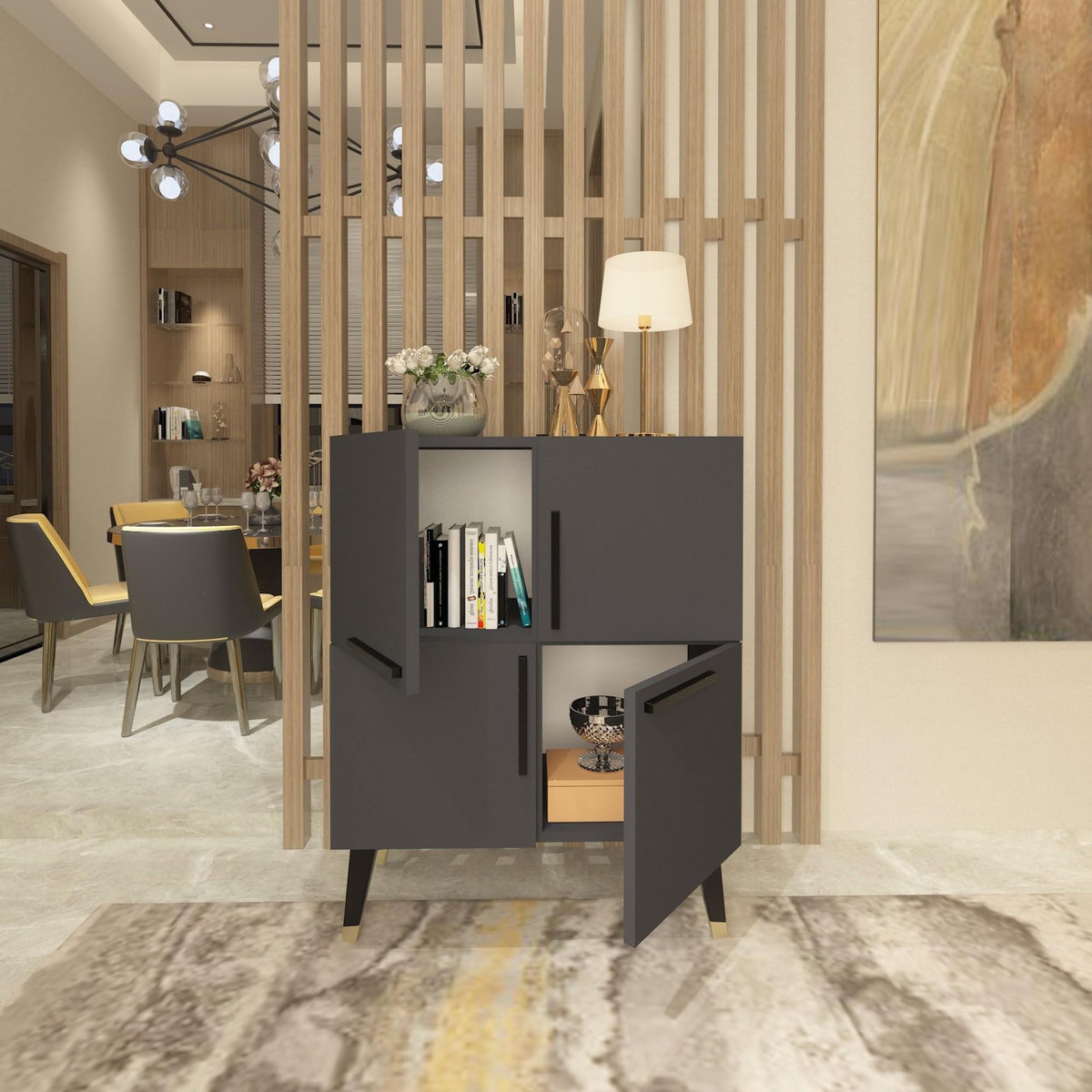 Habitat et Jardin Buffet en bois  Makro  - 70 x 35 x 90 cm - Gris anthracite