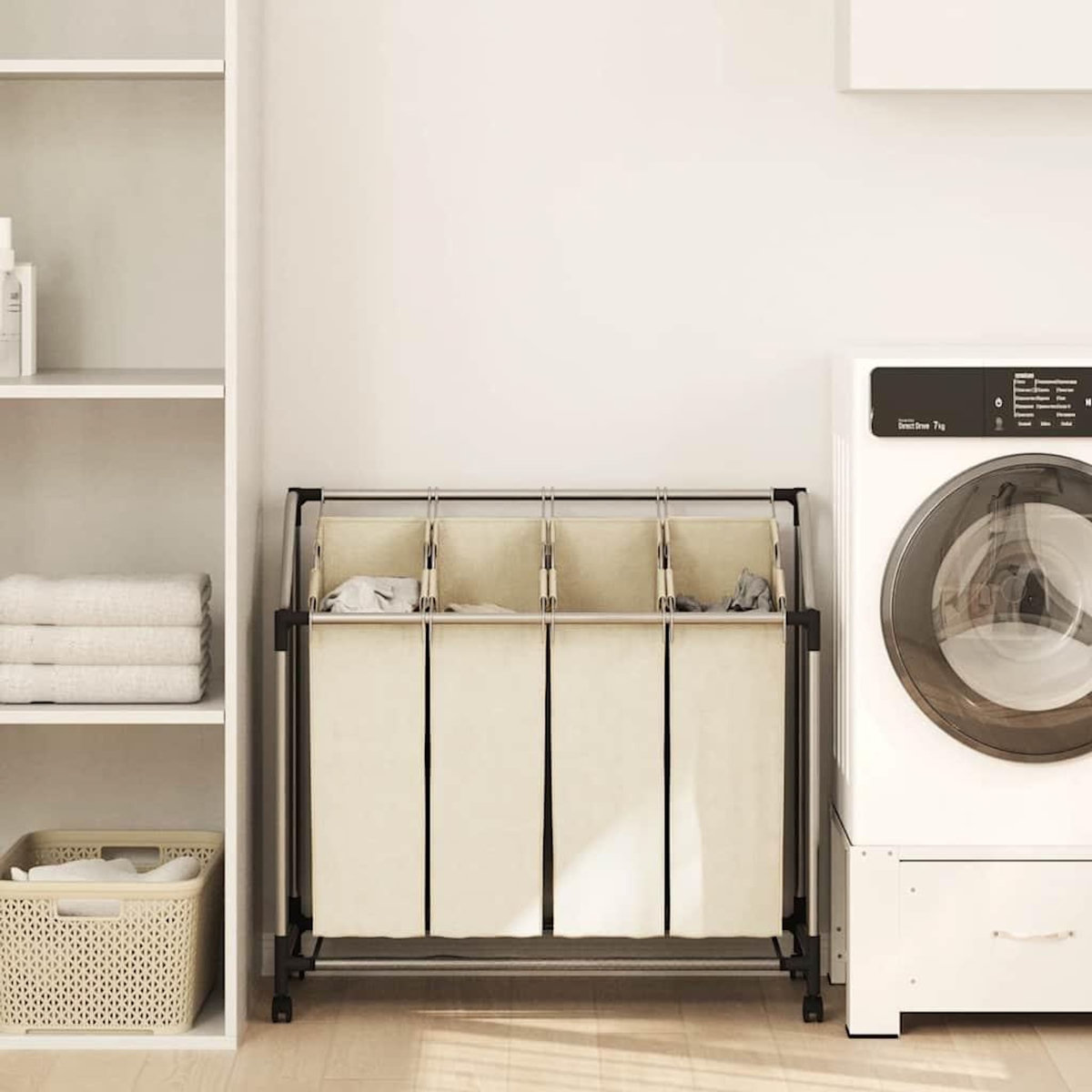 VIDAXL Trieuse a linge avec 4 sacs Creme Acier