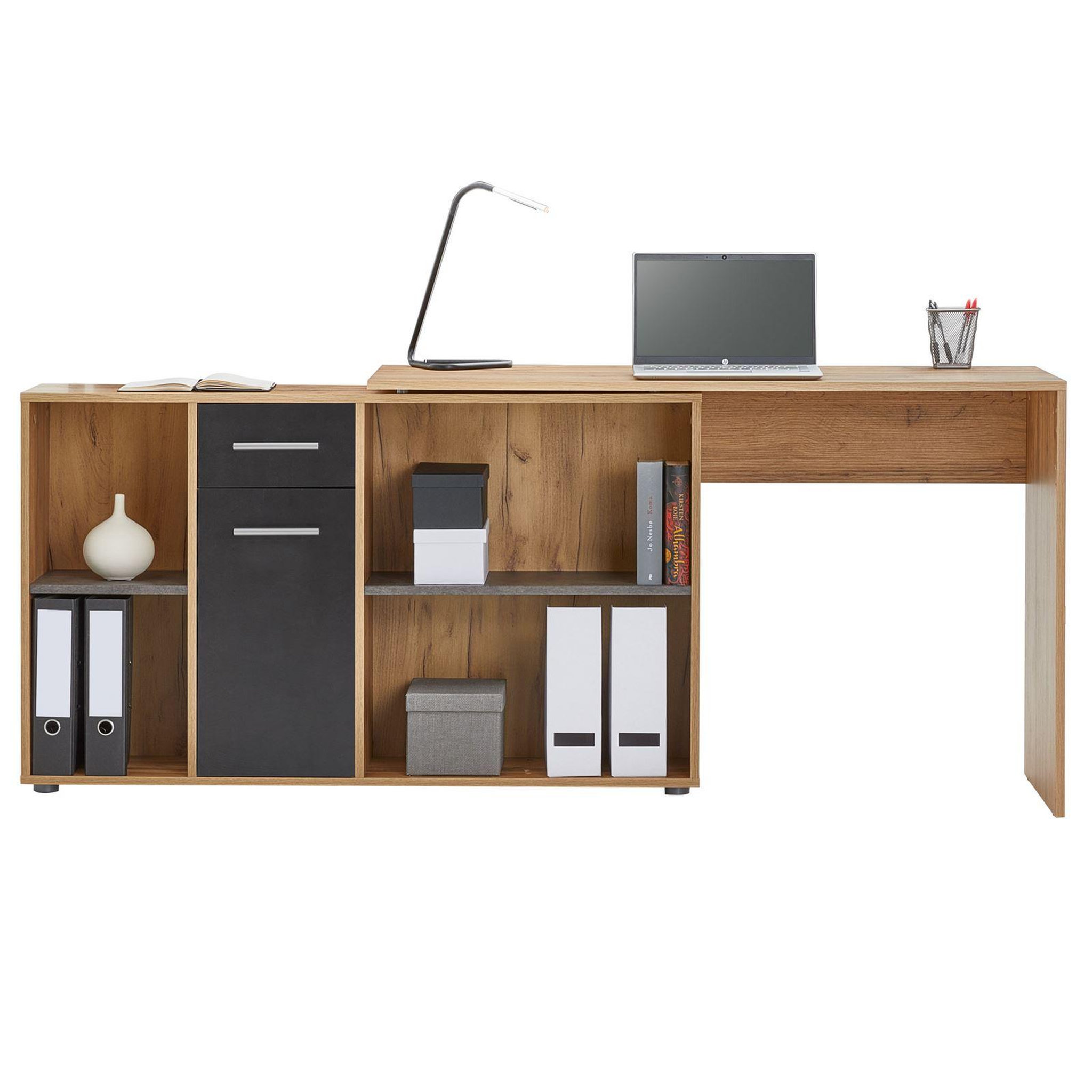 Voir la diapositive 3 : IDIMEX Bureau d'angle carmen avec meuble de rangement