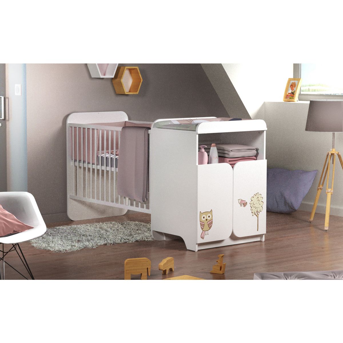 Lit bébé combiné 60x120 cm évolutif 90x190 cm HIBOUX