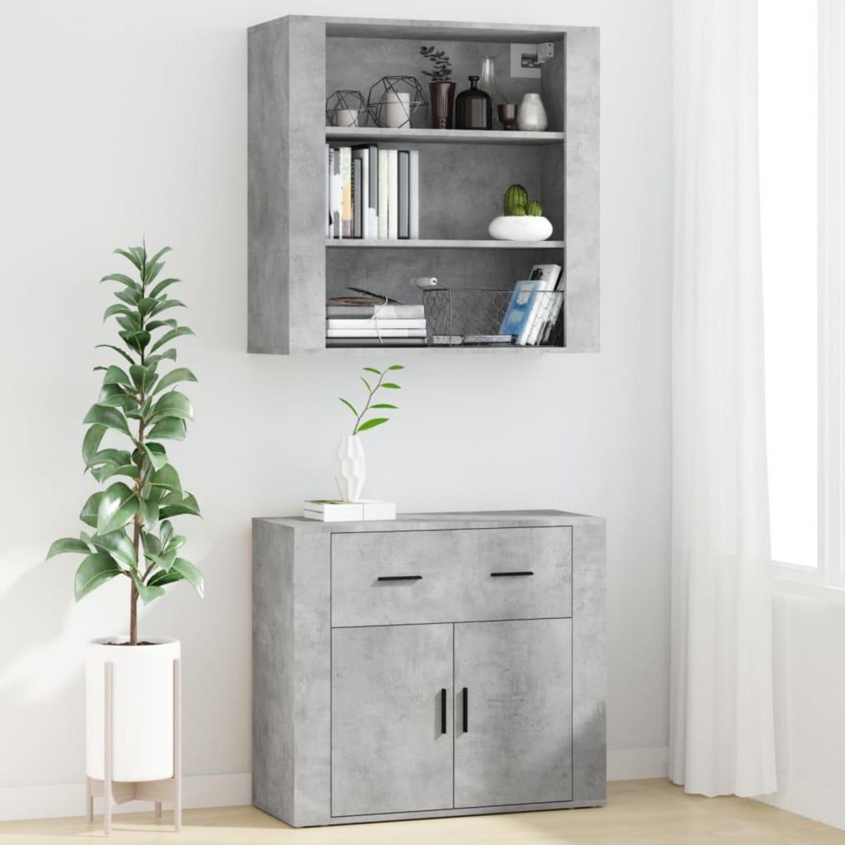VIDAXL Buffet haut Gris beton Bois d'ingenierie